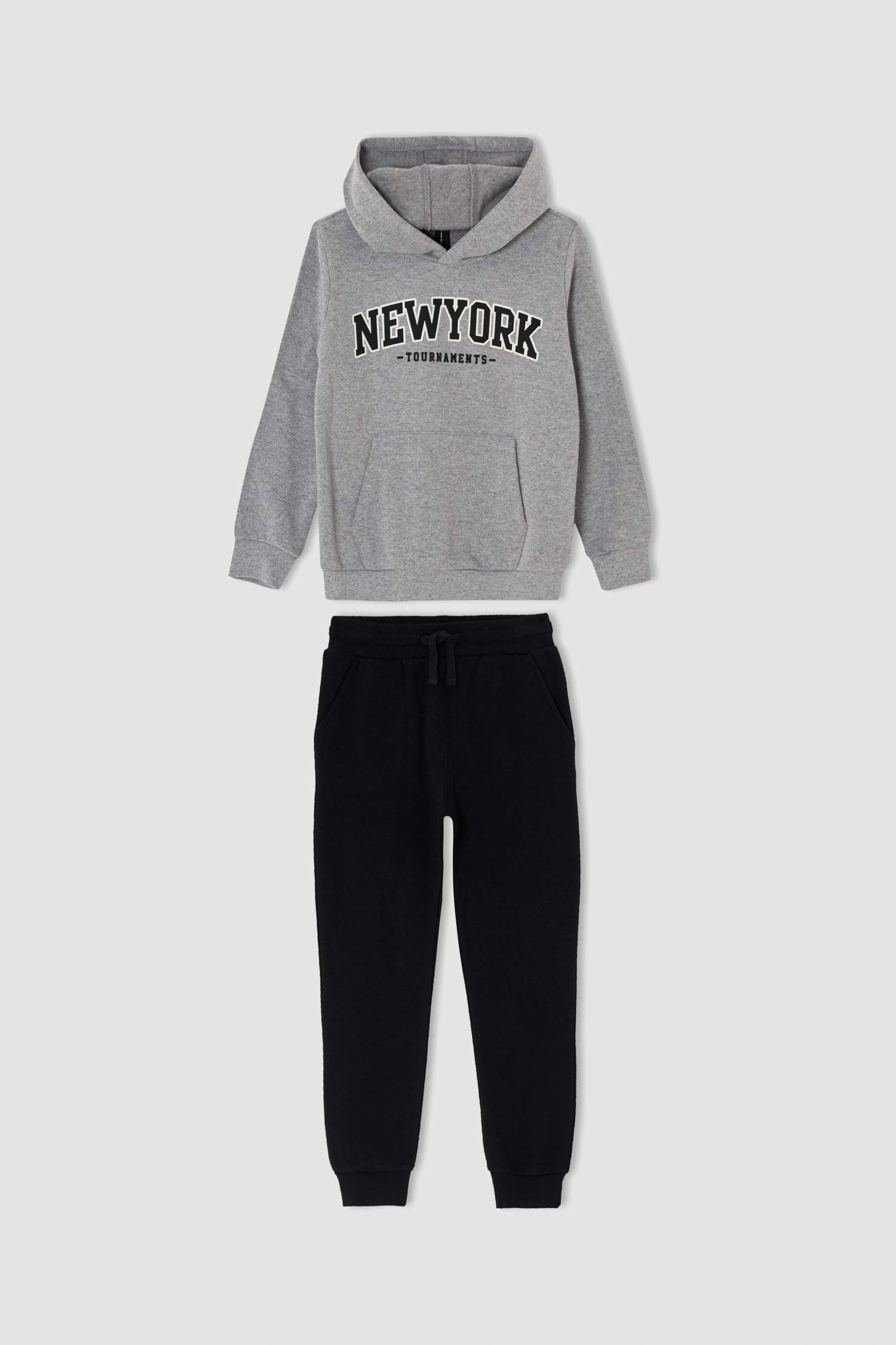 Erkek Çocuk Slim Fit Slogan Baskılı Kapüşonlu Uzun Kollu Kanguru Cepli İçi Yumuşak Tüylü 2'li Takım