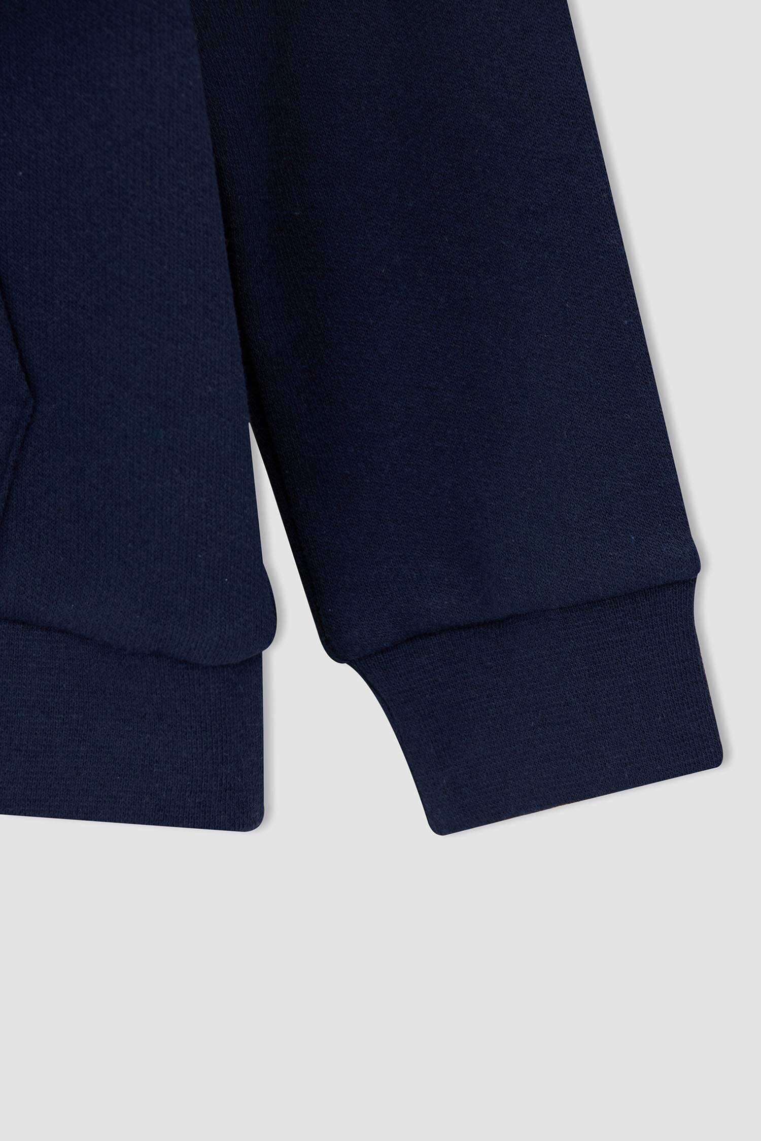 Erkek Çocuk Slim Fit Slogan Baskılı Kapüşonlu Uzun Kollu Kanguru Cepli İçi Yumuşak Tüylü 2'li Takım