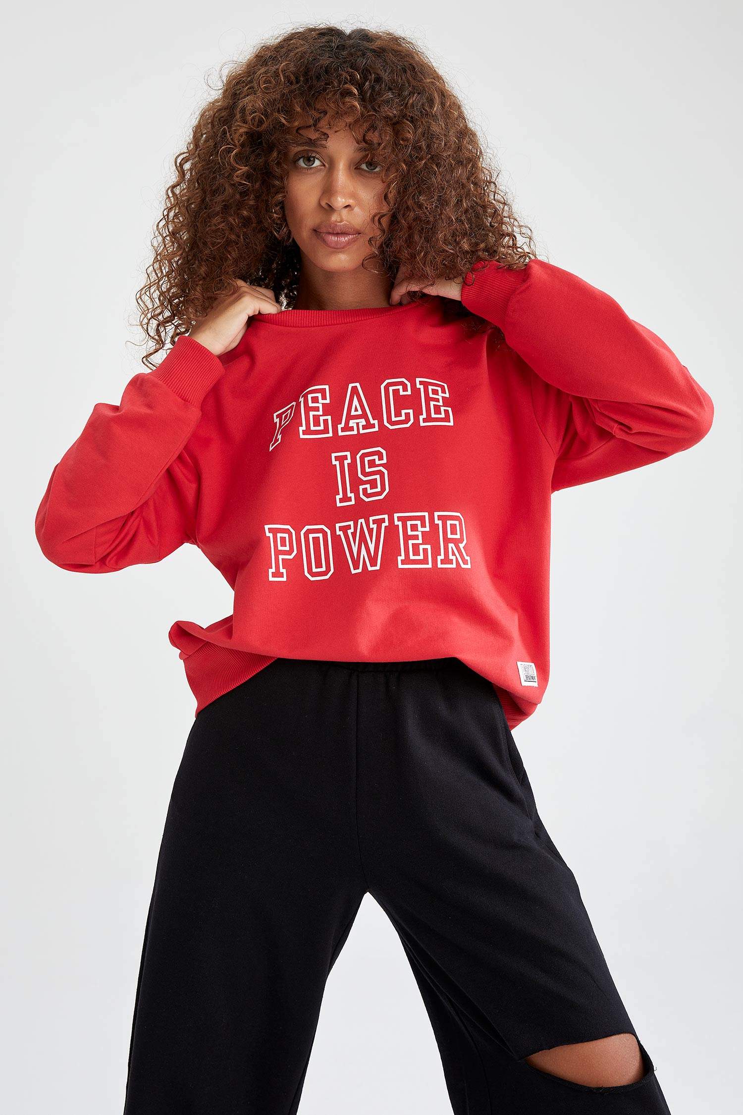 Slogan Baskılı Relax Fit Sweatshirt