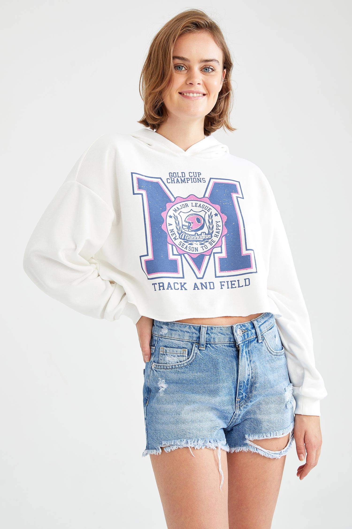 Kolej Desenli Loose Fit Bisiklet Yaka Uzun Kollu Sweatshirt