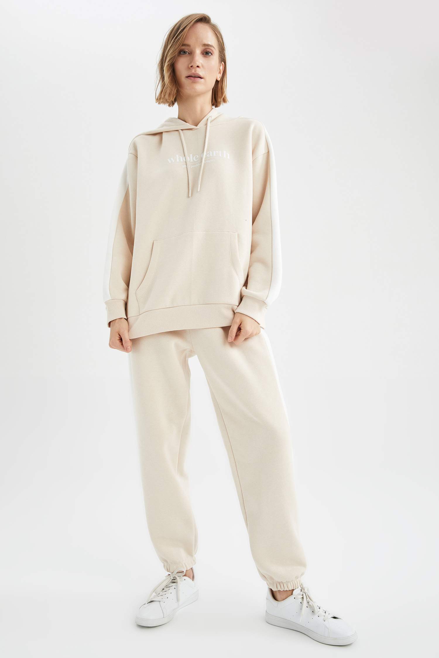 Slogan Baskılı Kapüşonlu İçi Yumuşak Tüylü Relax Fit Sweatshirt