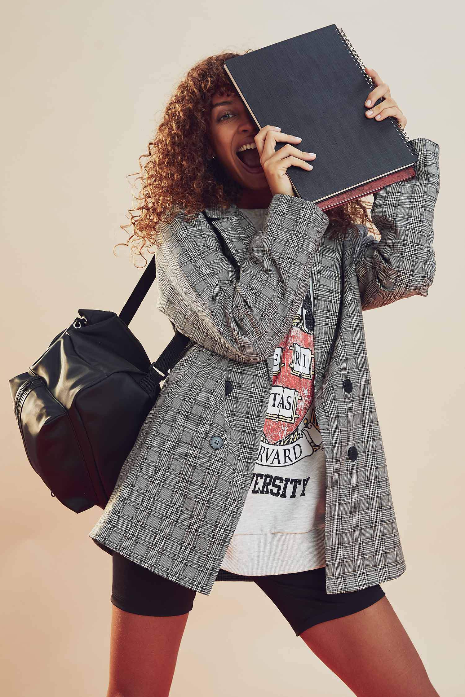 Ekose Desenli Fleto Cepli Oversize Fit Uzun Kollu Blazer Ceket