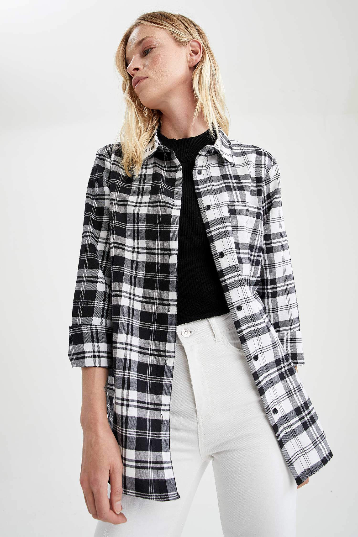Retro Ekoseli Relax Fit Cep Detaylı Flanel Gömlek