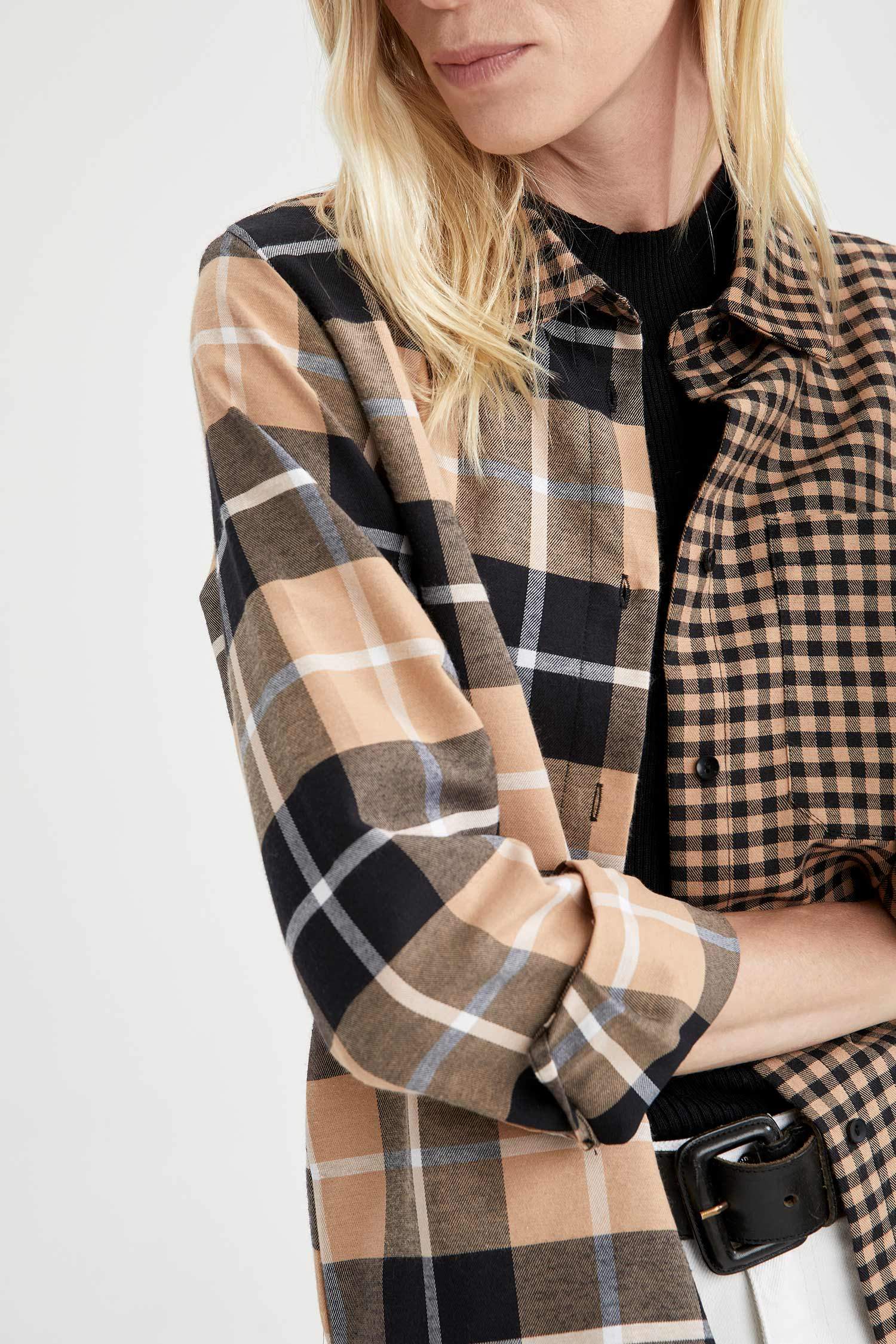 Retro Ekoseli Relax Fit Cep Detaylı Flanel Gömlek