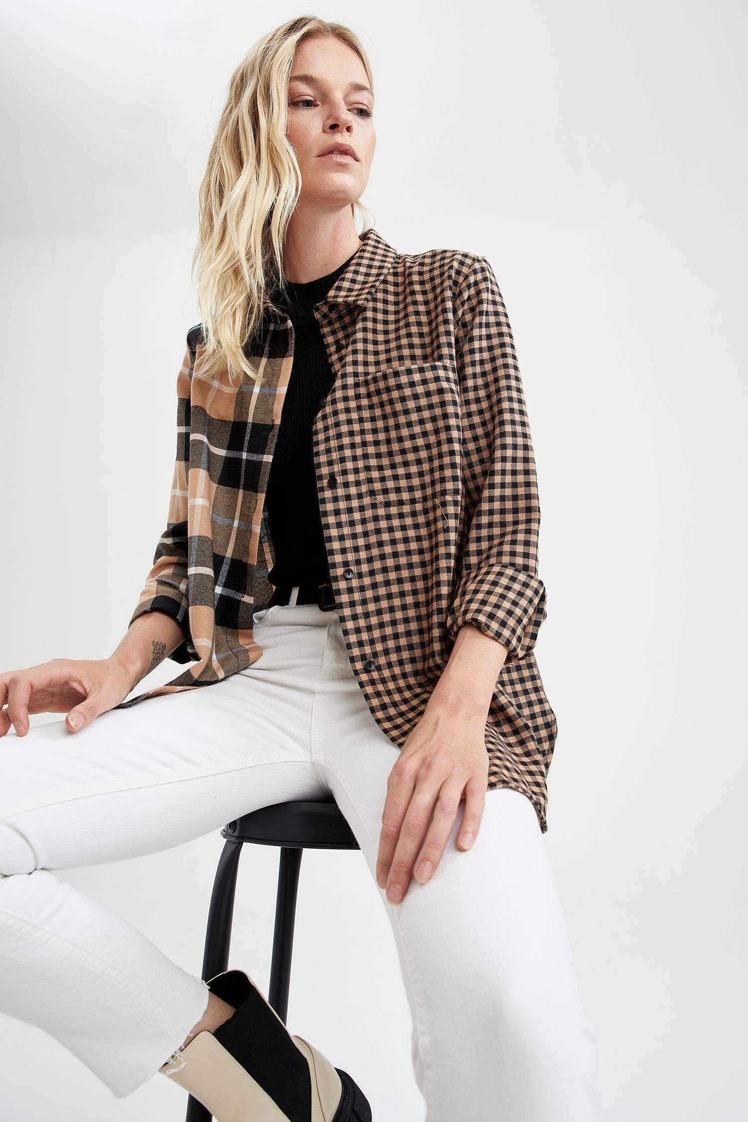 Retro Ekoseli Relax Fit Cep Detaylı Flanel Gömlek