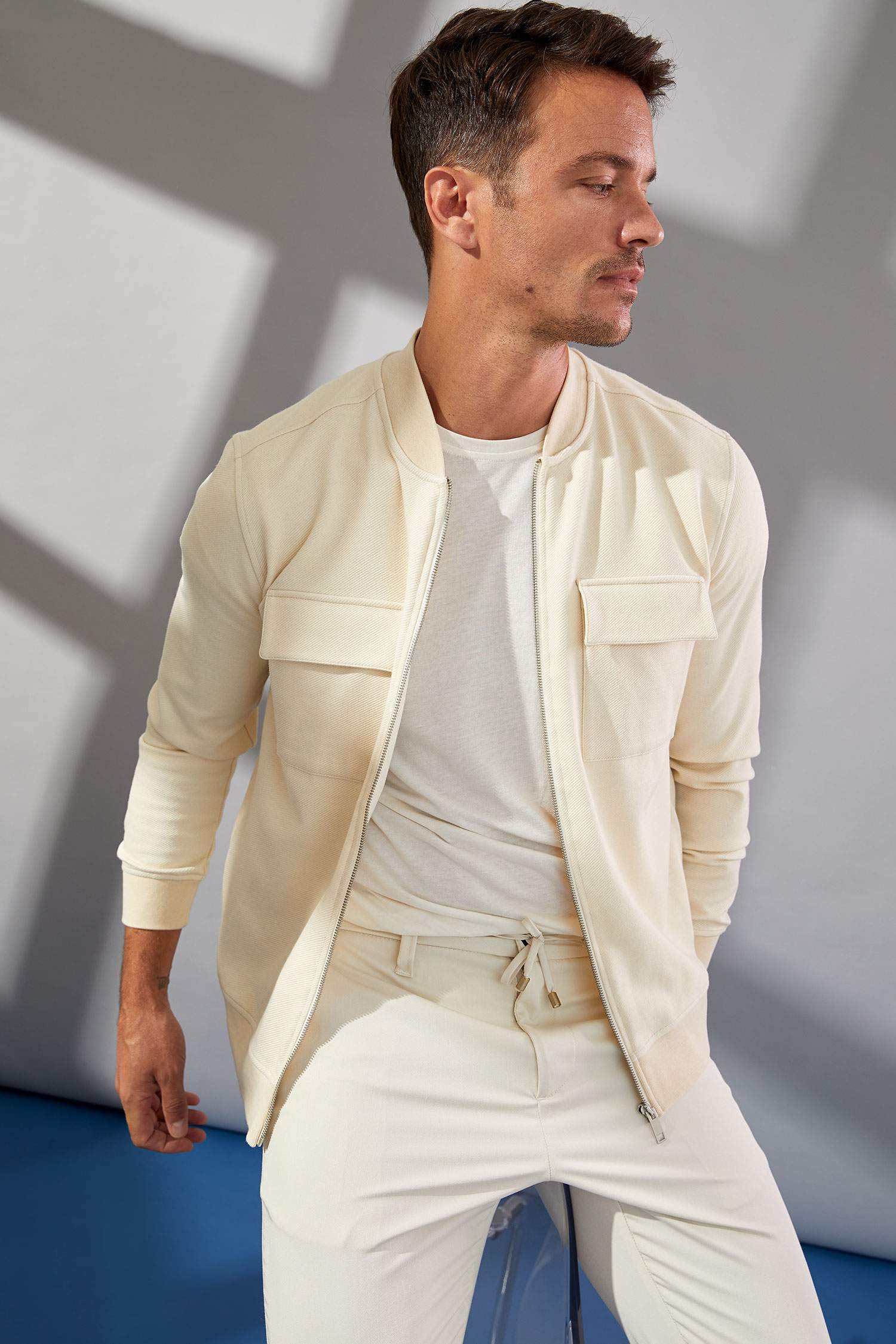 Slim Fit Çift Cepli Fermuarlı Kolej Yaka Bomber Hırka