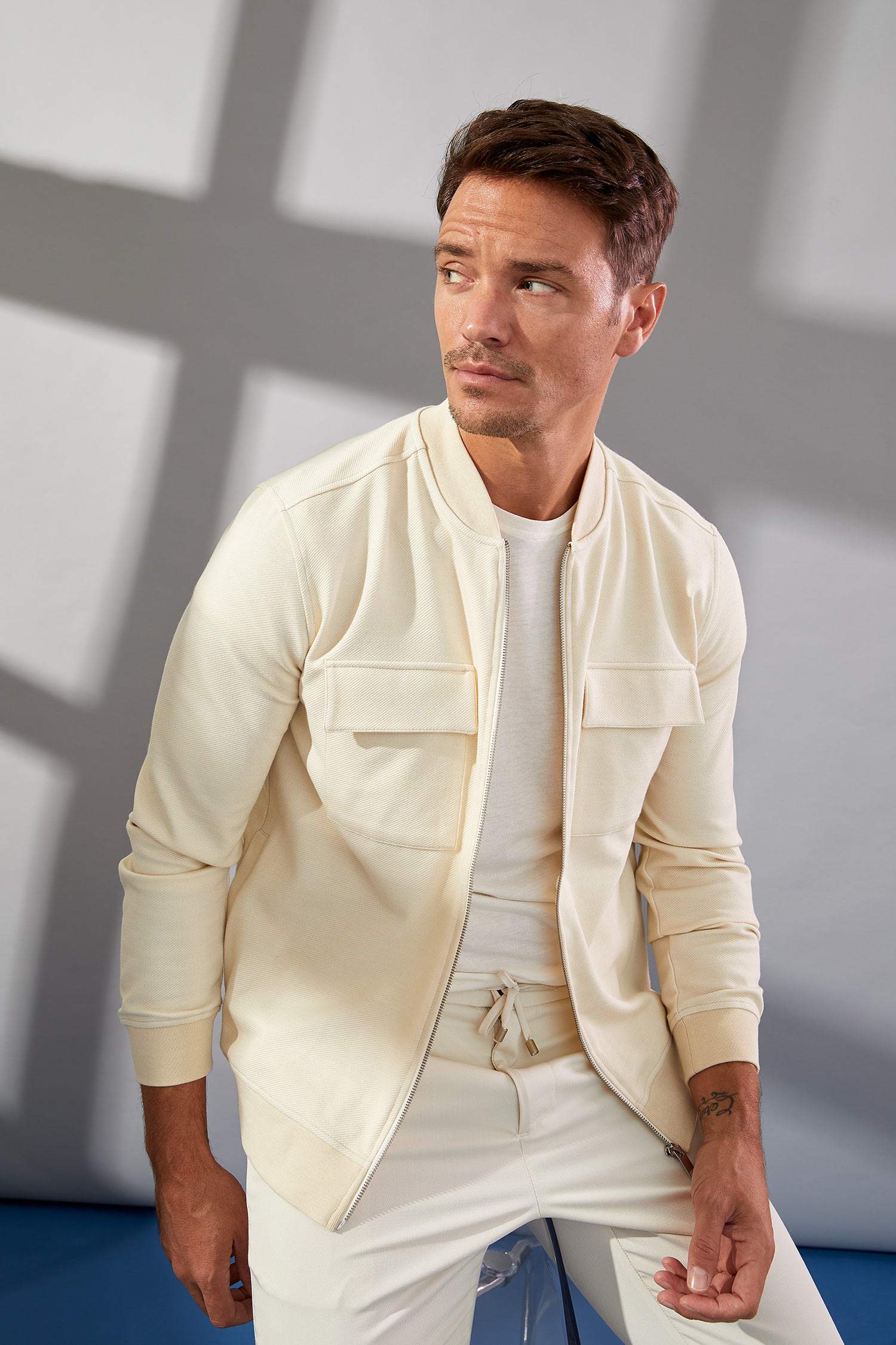 Slim Fit Çift Cepli Fermuarlı Kolej Yaka Bomber Hırka