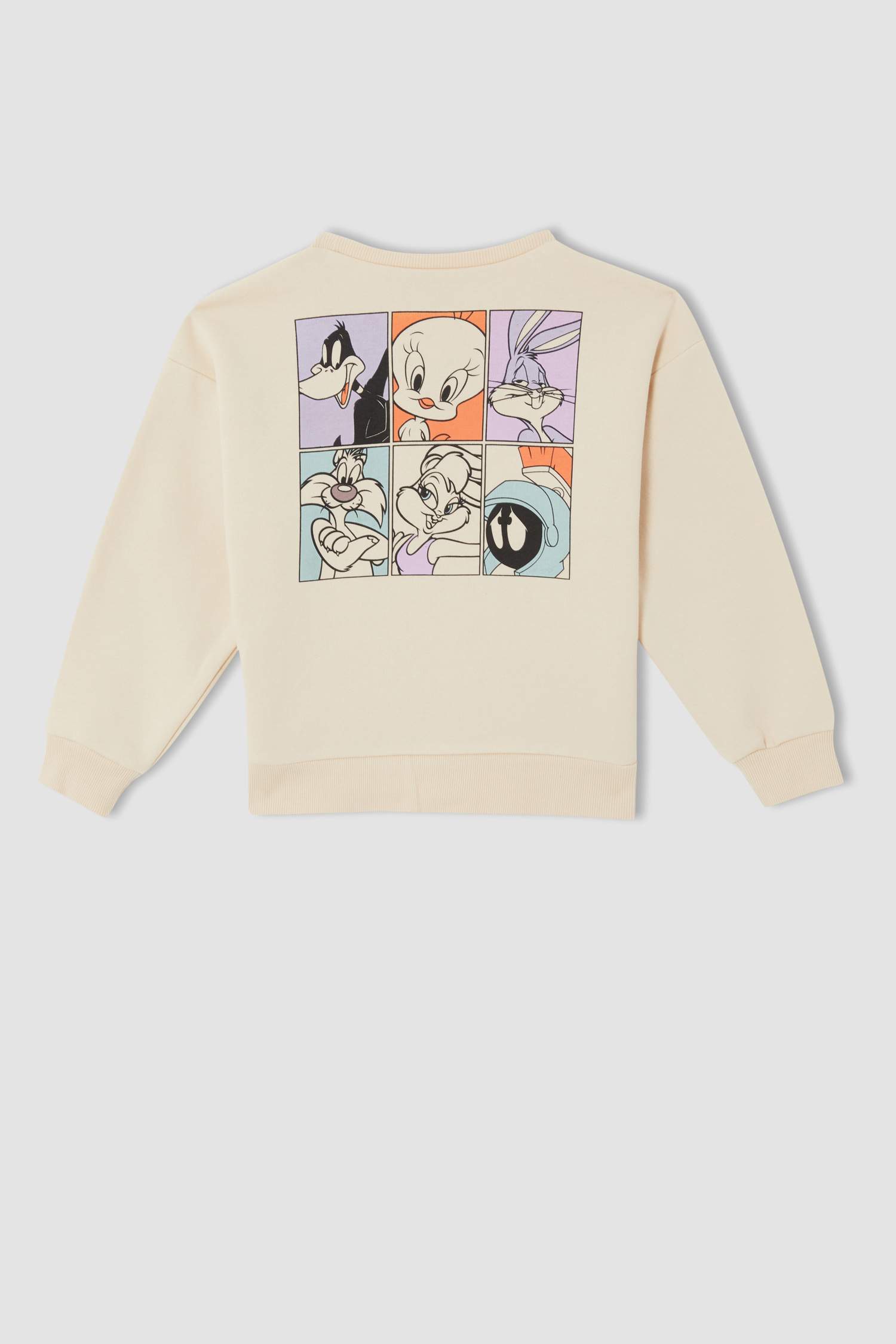 Kız Çocuk Looney Tunes Lisanslı Relax Fit Bisiklet Yaka İçi Yumuşak Tüylü Sırt Baskılı Sweatshirt
