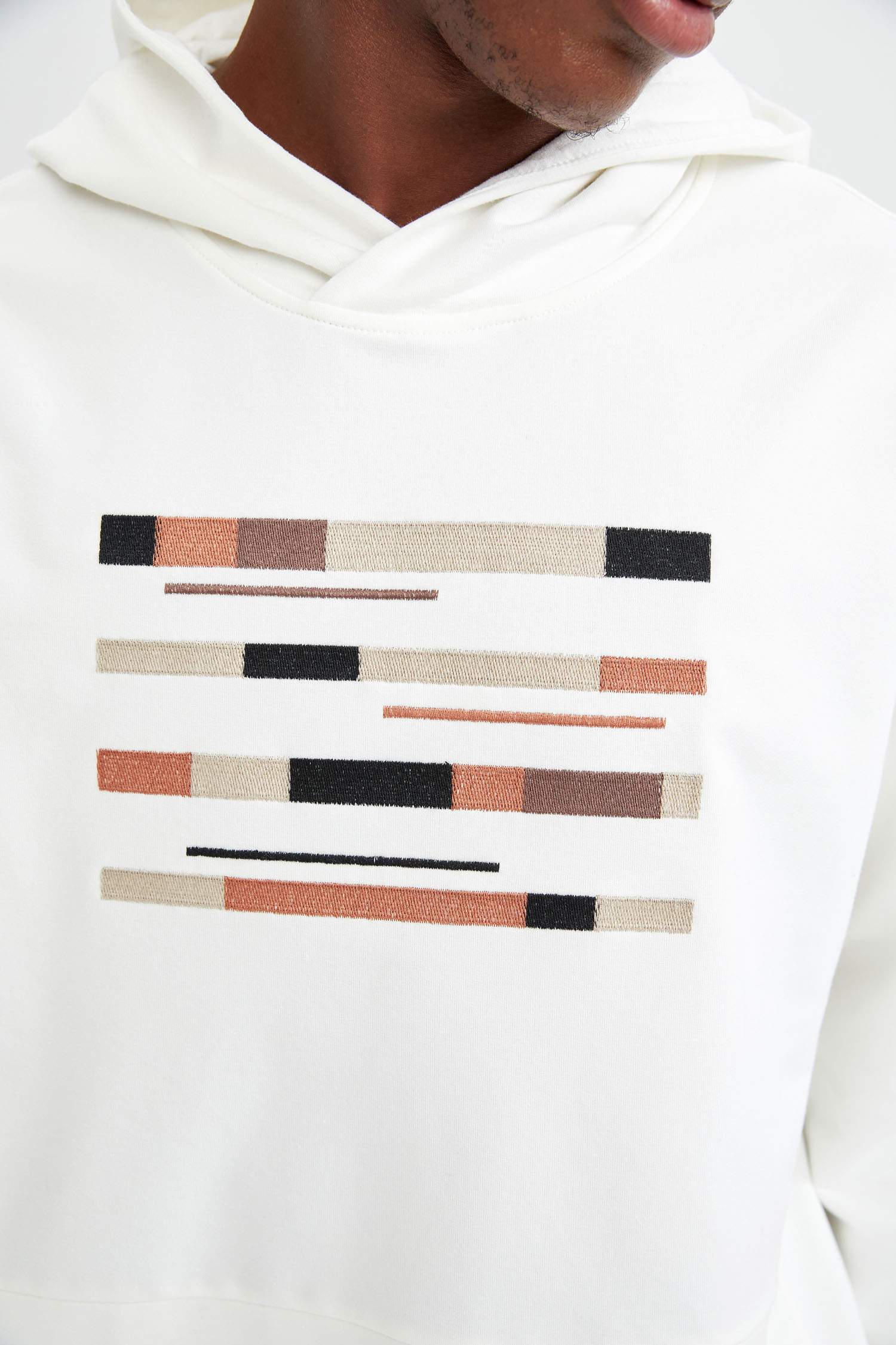 Oversize Fit Kapüşonlu İşlemeli Fleto Cepli Uzun Kollu Sweatshirt