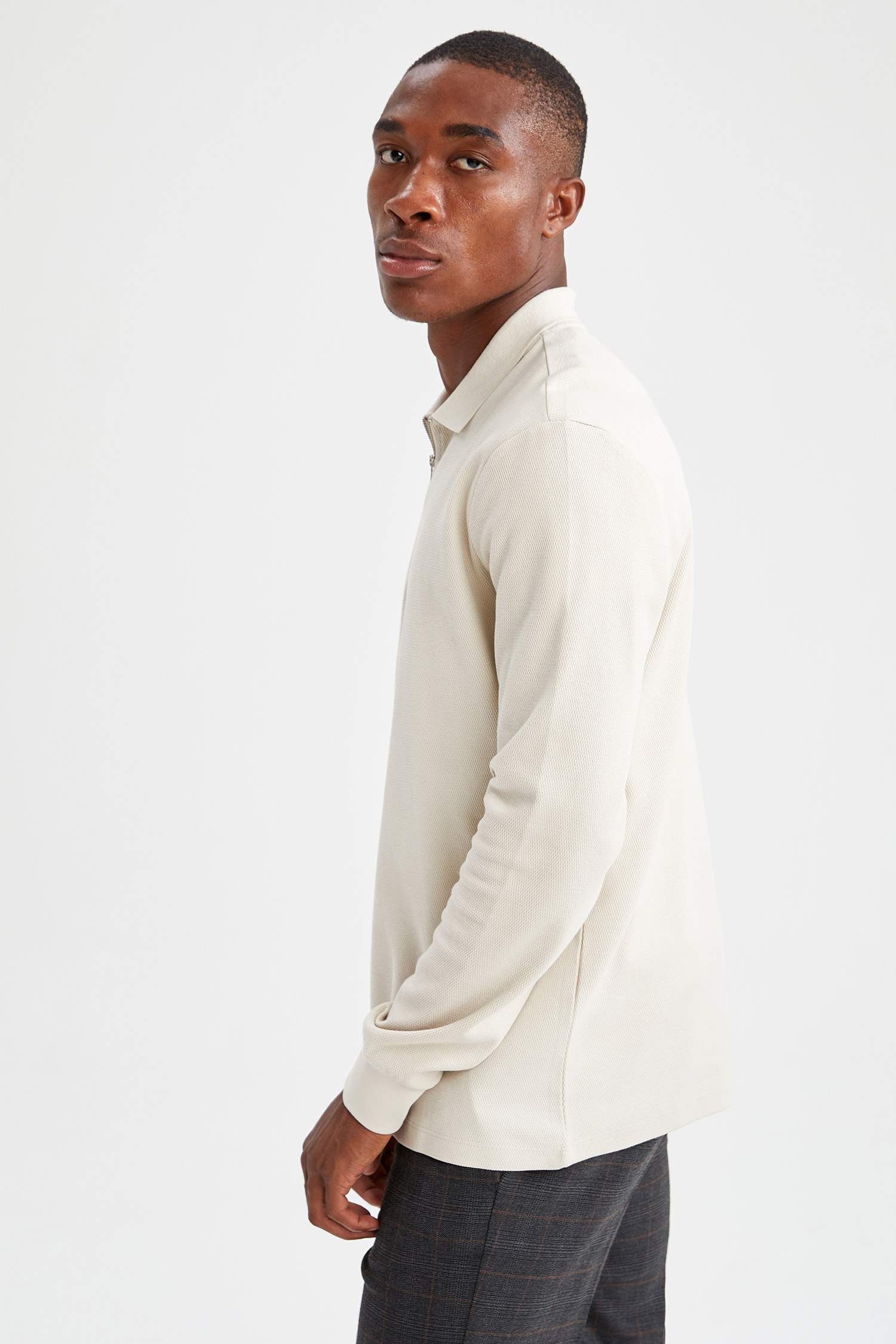 Modern Fit Fermuarlı Polo Yaka Pamuklu Sweatshirt