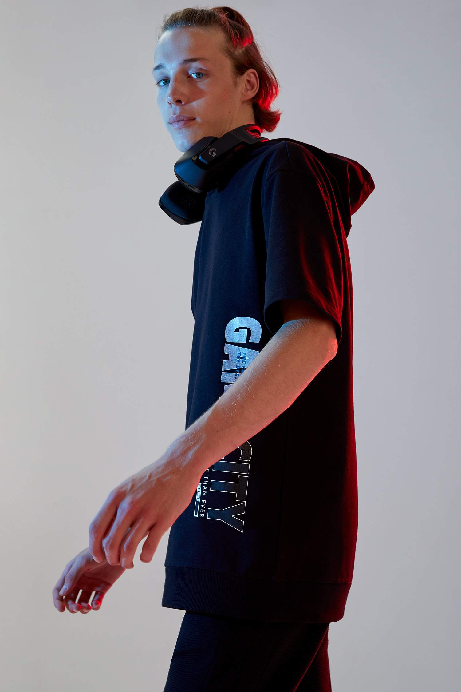 Oversize Fit Baskılı Kapüşonlu Kısa Kollu Pamuklu Sweatshirt