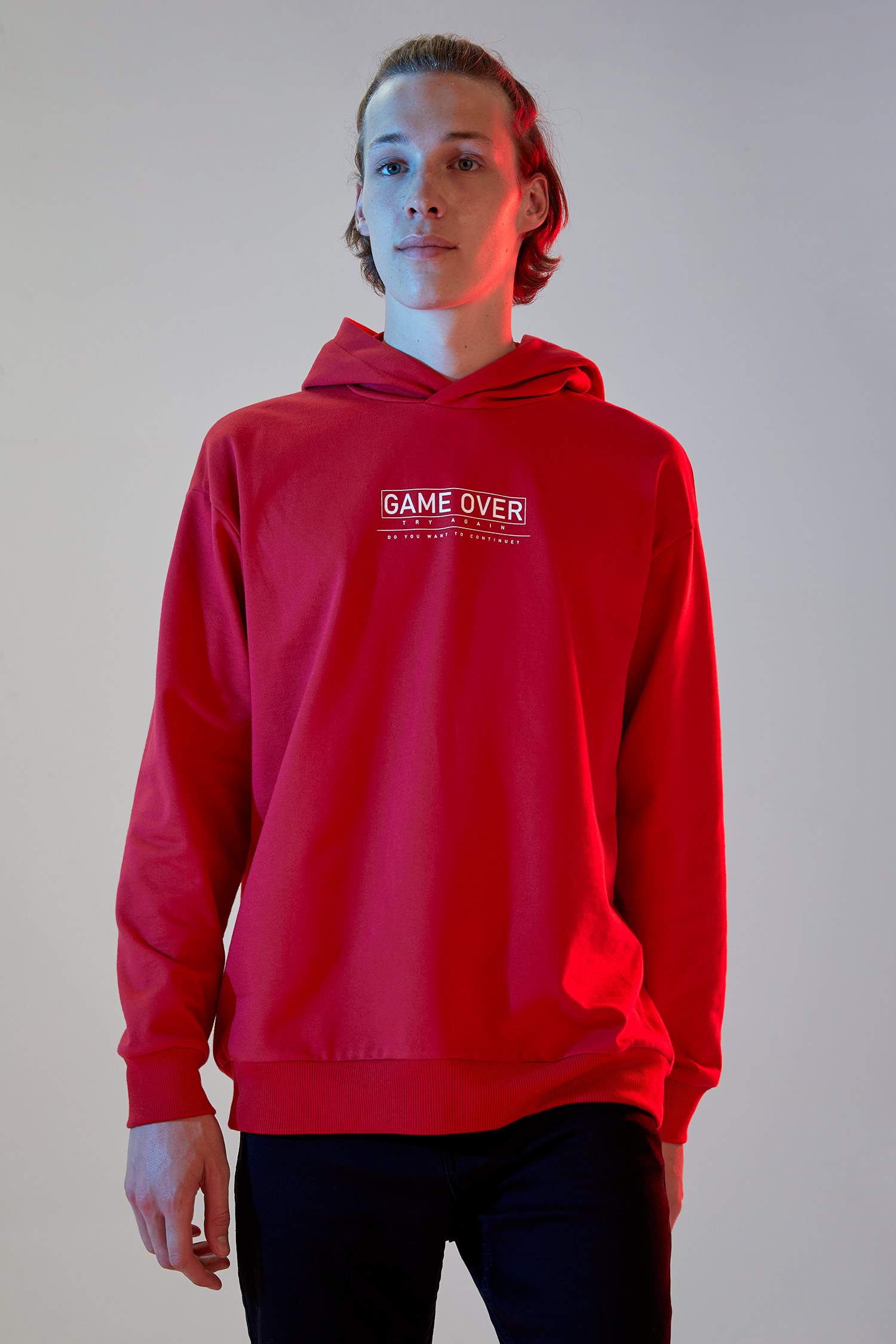 Coool Oversize Fit Kapüşonlu Slogan Baskılı İçi Yumuşak Tüylü Pamuklu Sweatshirt