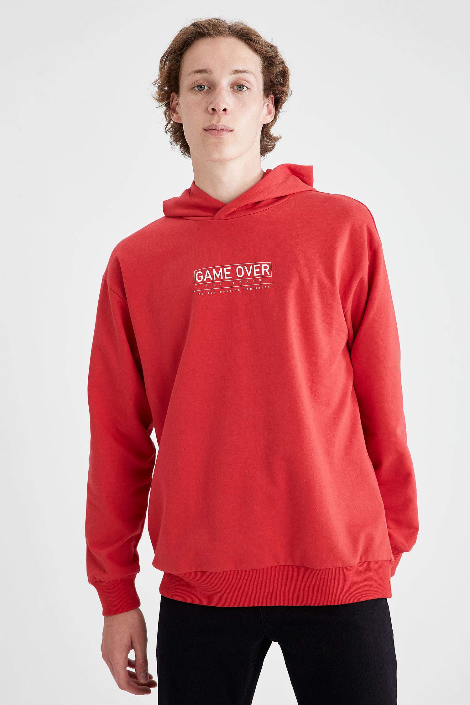Coool Oversize Fit Kapüşonlu Slogan Baskılı İçi Yumuşak Tüylü Pamuklu Sweatshirt