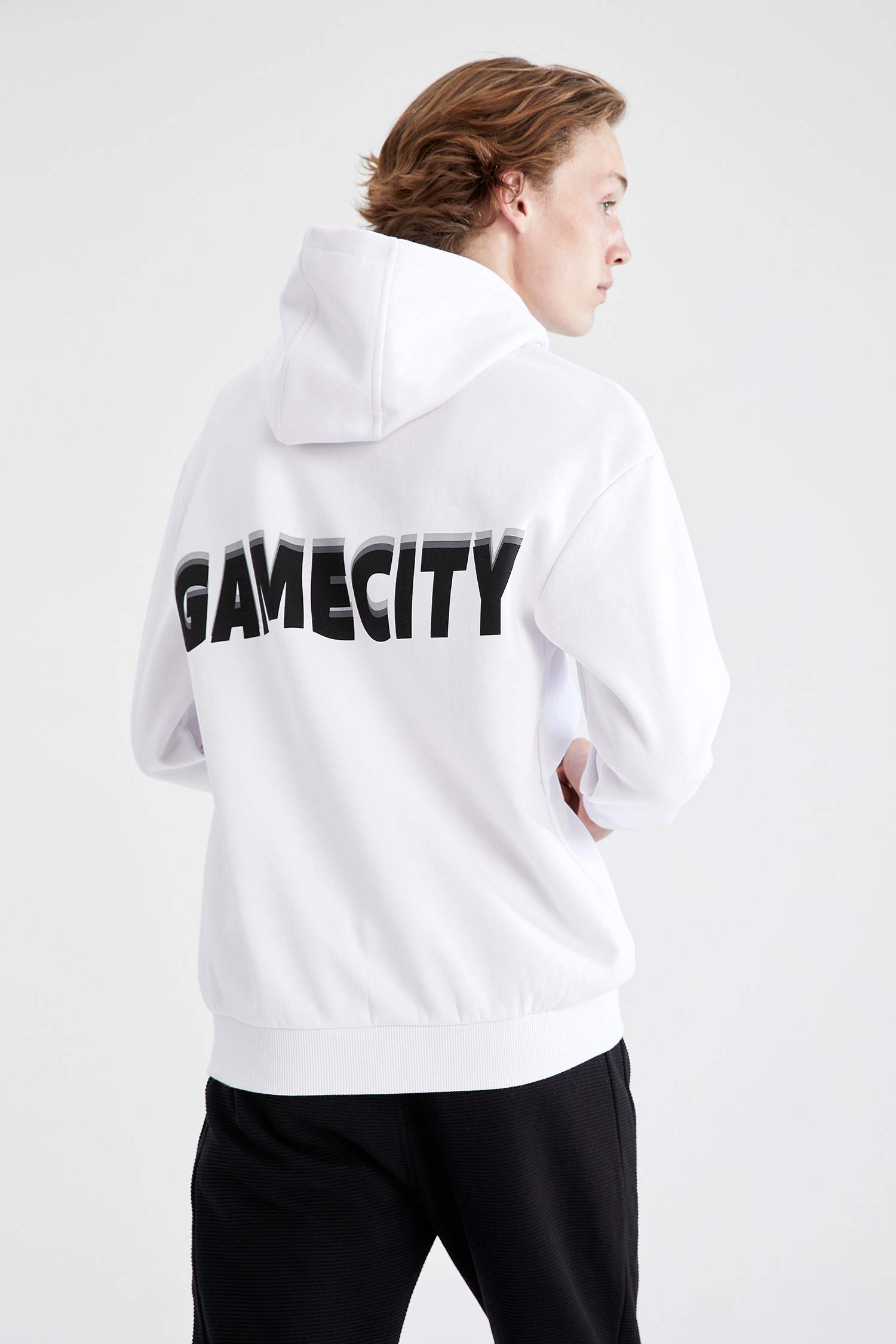 Coool Oversize Fit Sırt Baskılı Kapşüsonlu İçi Yumuşak Tüylü Pamuklu Sweatshirt