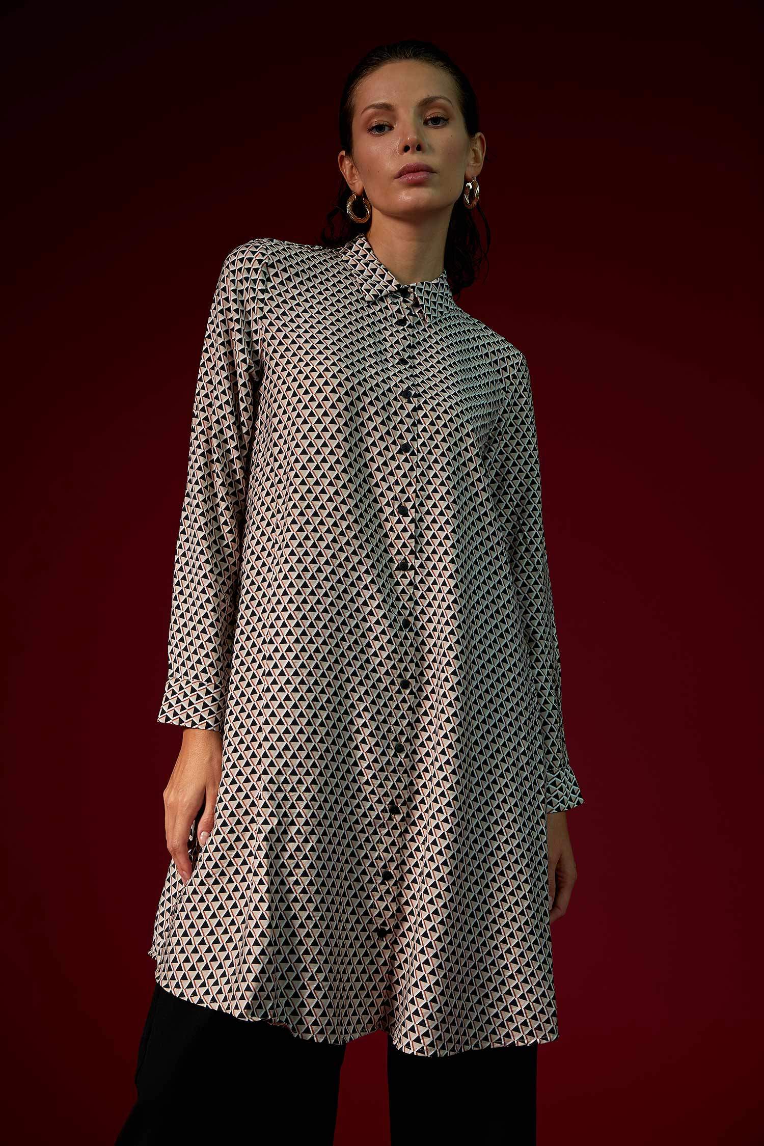 Geometrik Desenli Relax Fit A Kesim Gömlek Tunik
