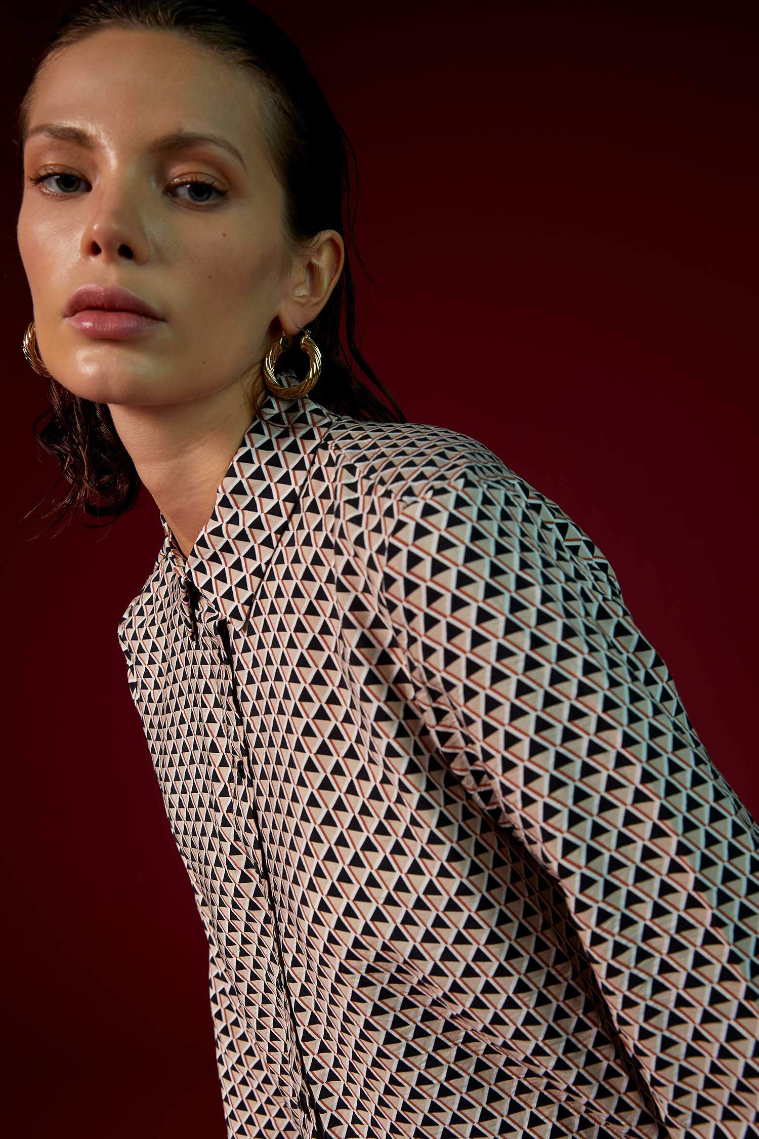 Geometrik Desenli Relax Fit A Kesim Gömlek Tunik