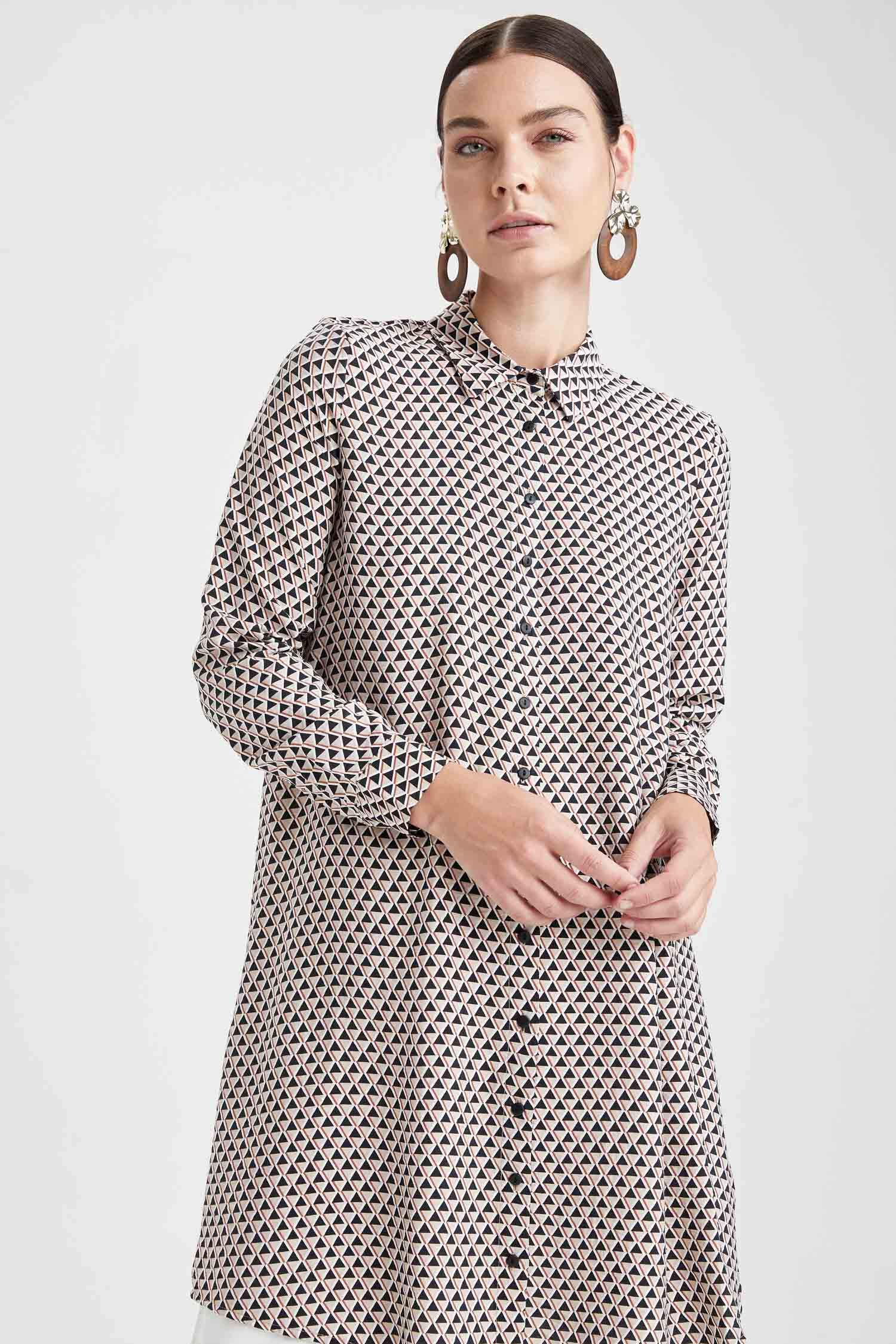 Geometrik Desenli Relax Fit A Kesim Gömlek Tunik