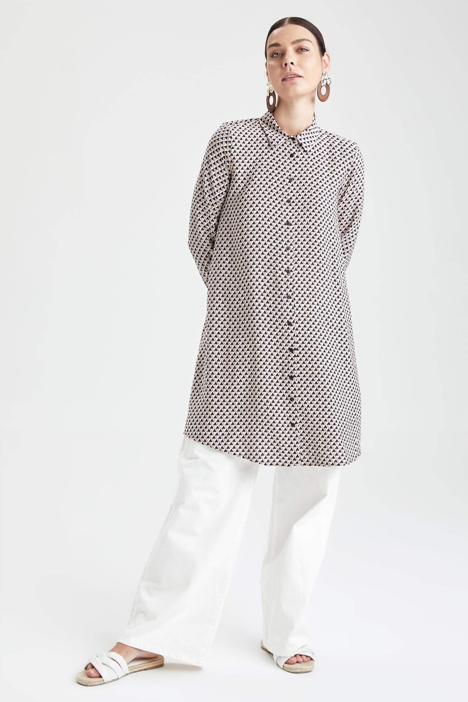 Geometrik Desenli Relax Fit A Kesim Gömlek Tunik