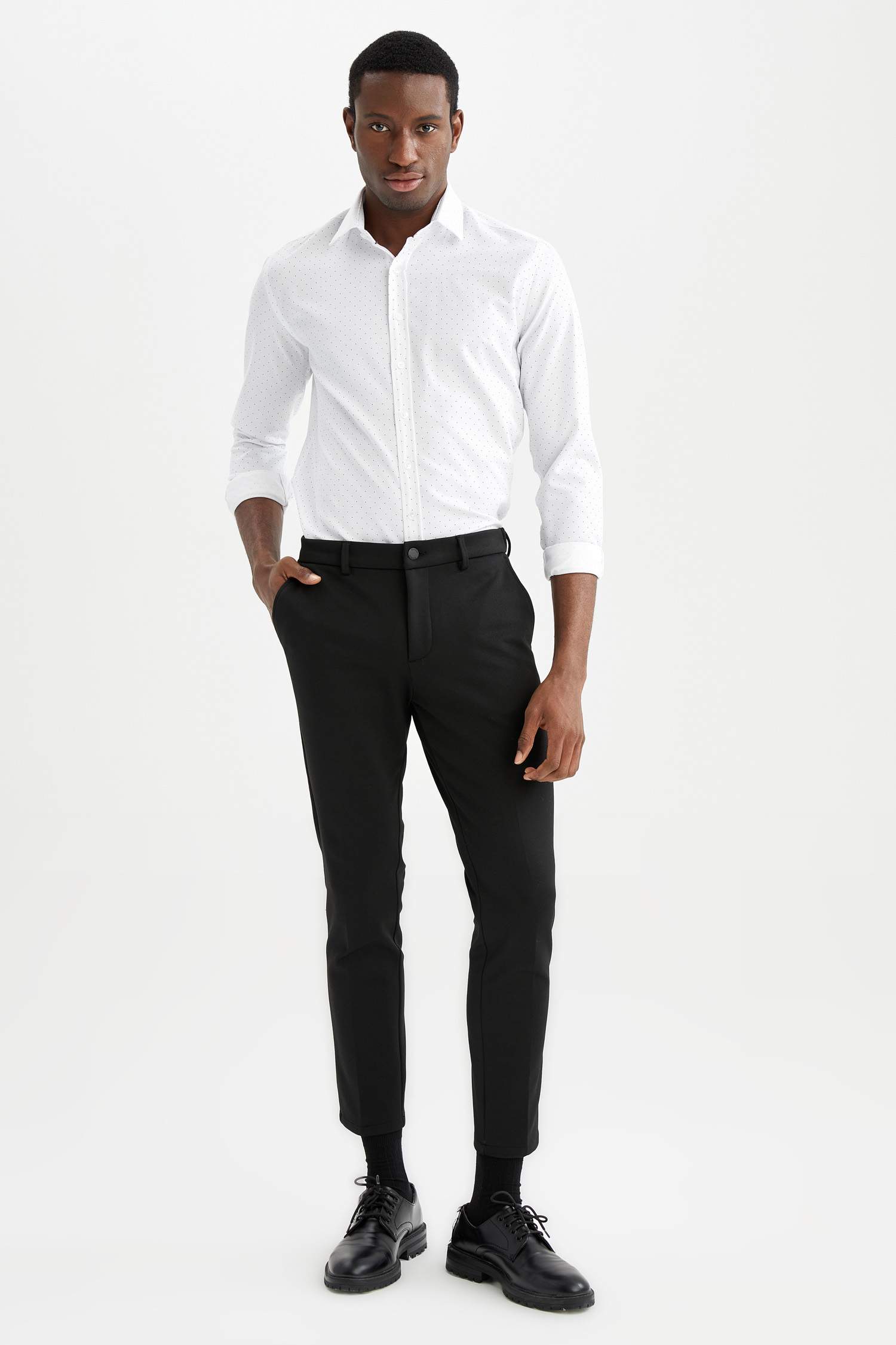 Modern Fit Polo Yaka Baskılı Uzun Kollu Gömlek