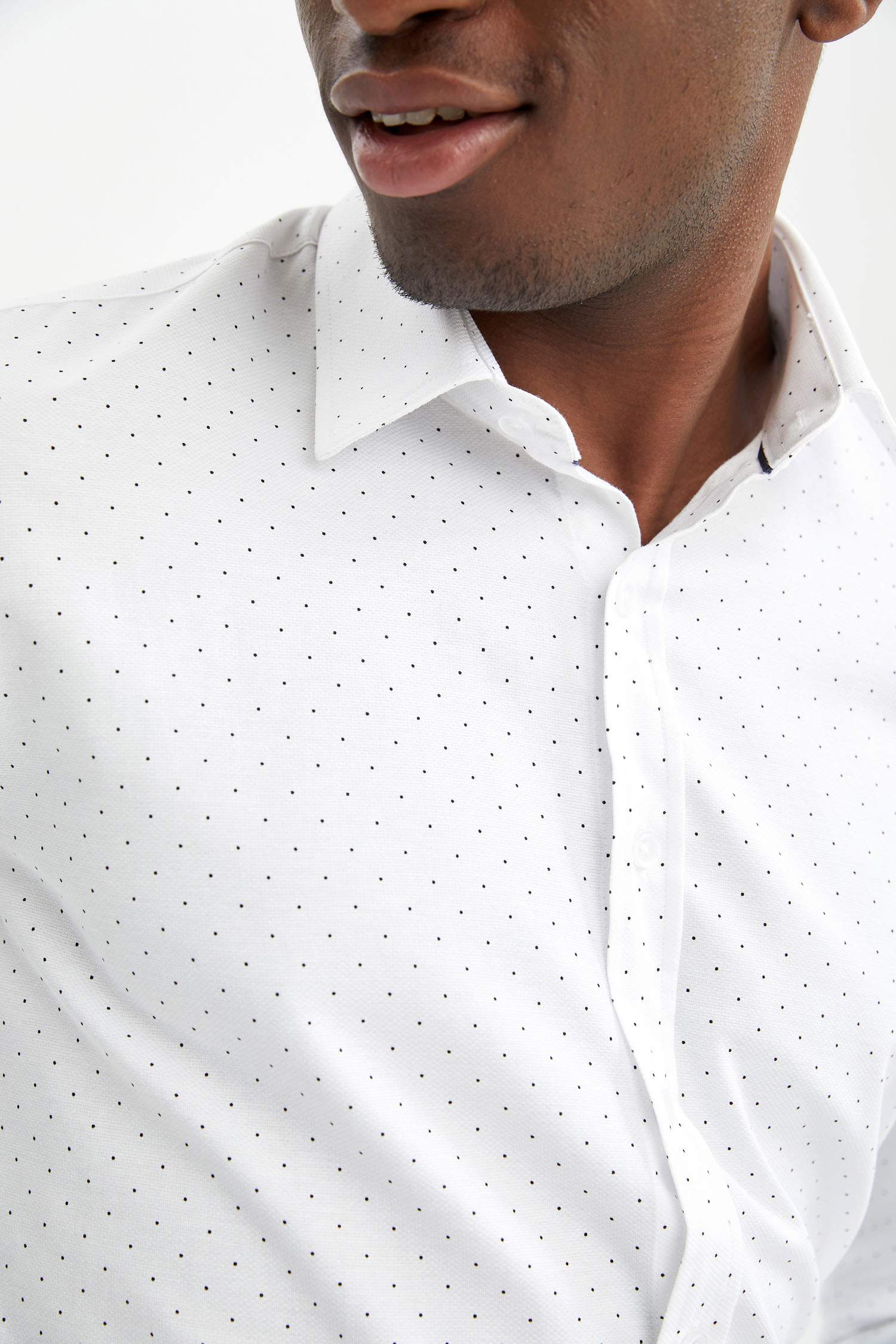 Modern Fit Polo Yaka Baskılı Uzun Kollu Gömlek