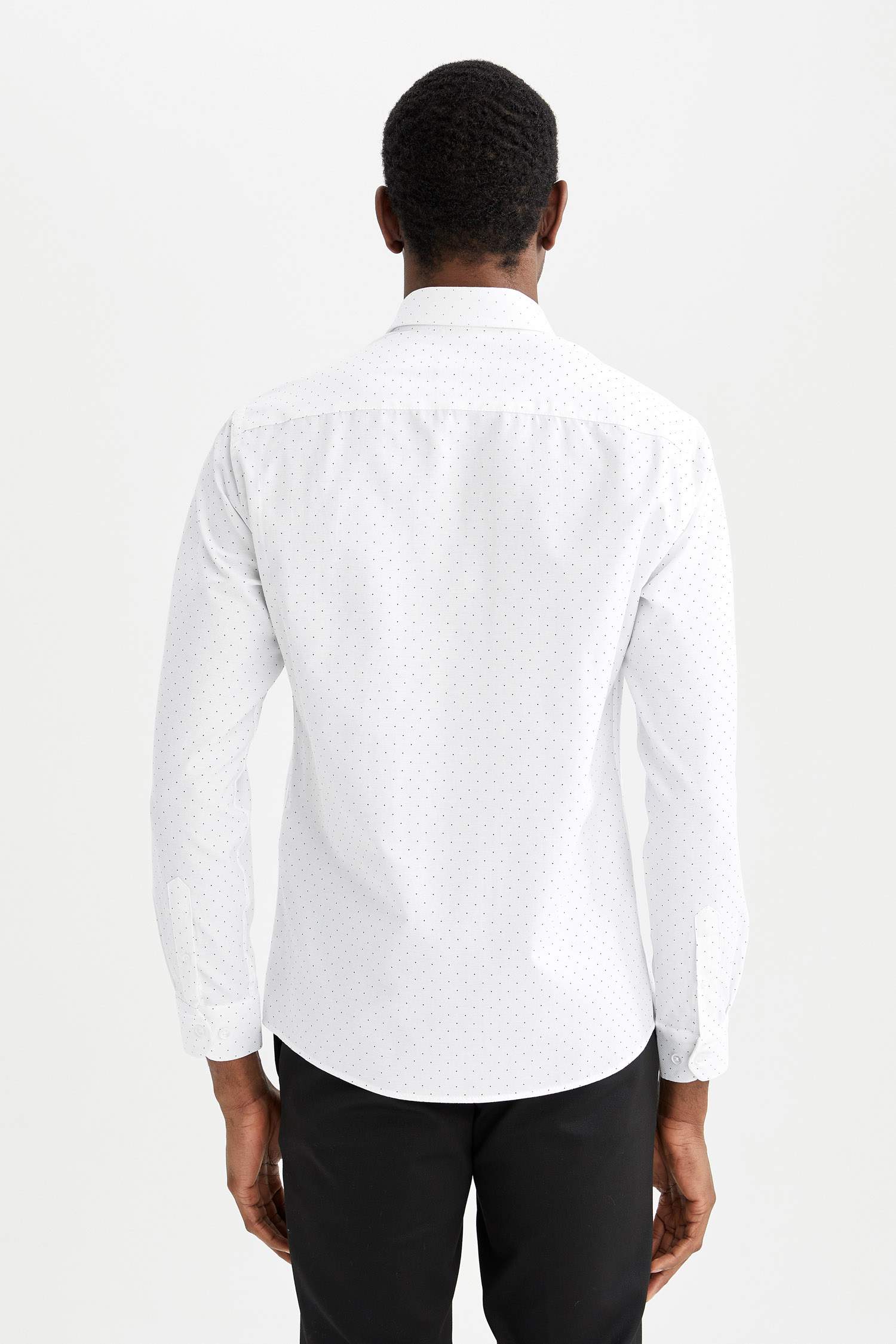 Modern Fit Polo Yaka Baskılı Uzun Kollu Gömlek