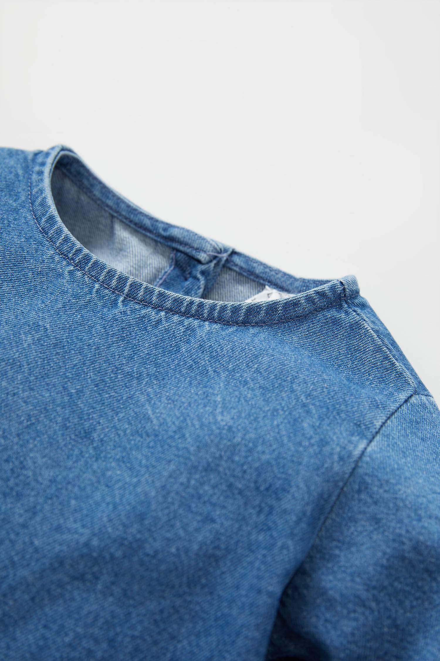Kız Bebek Regular Fit Bisiklet Yaka Uzun Kollu Jean Elbise