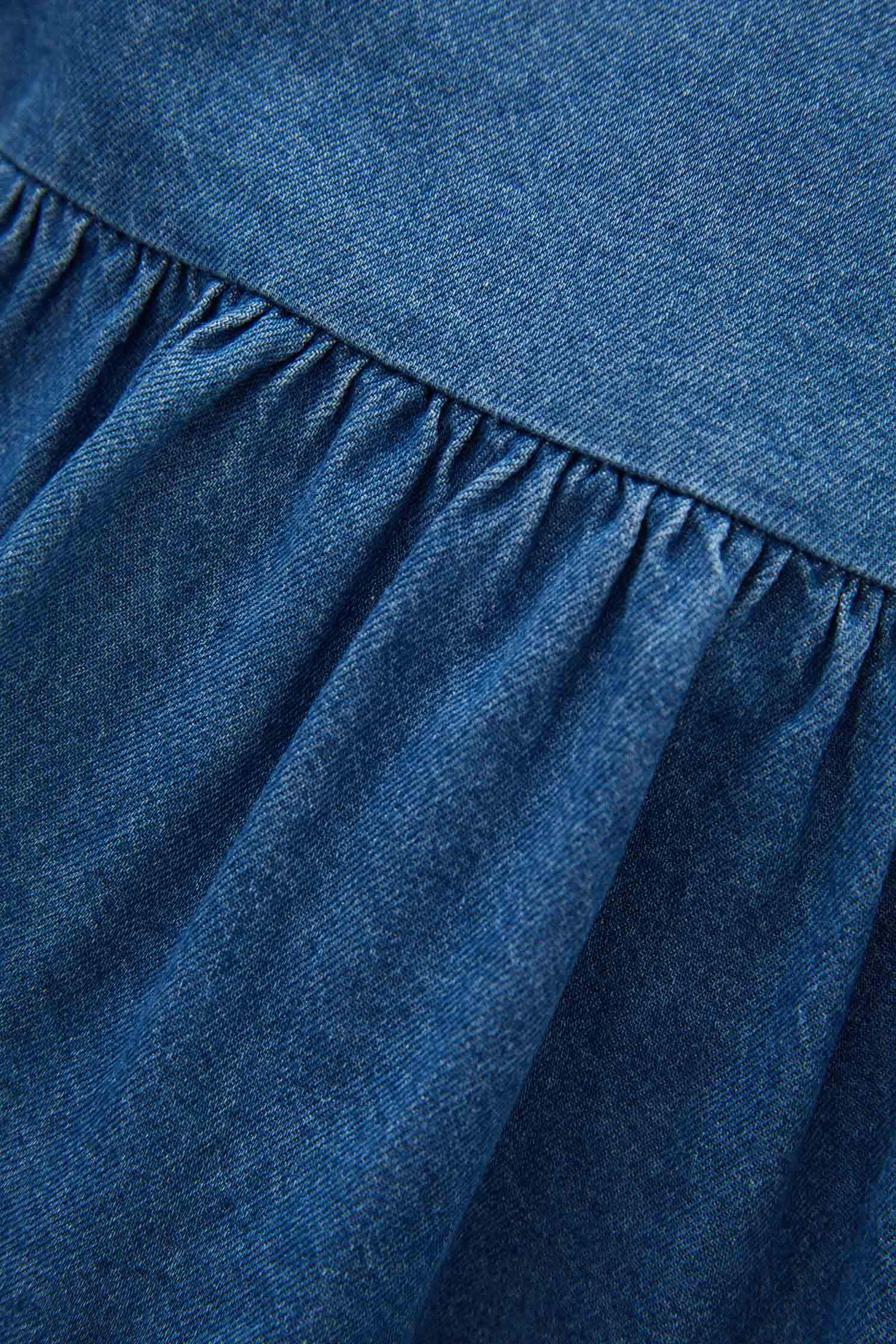 Kız Bebek Regular Fit Bisiklet Yaka Uzun Kollu Jean Elbise