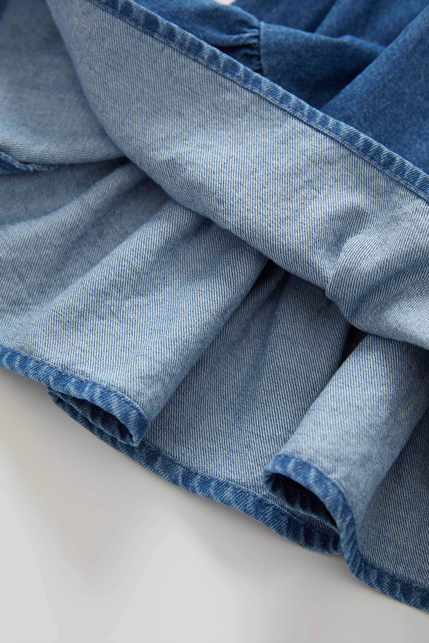 Kız Bebek Regular Fit Bisiklet Yaka Uzun Kollu Jean Elbise