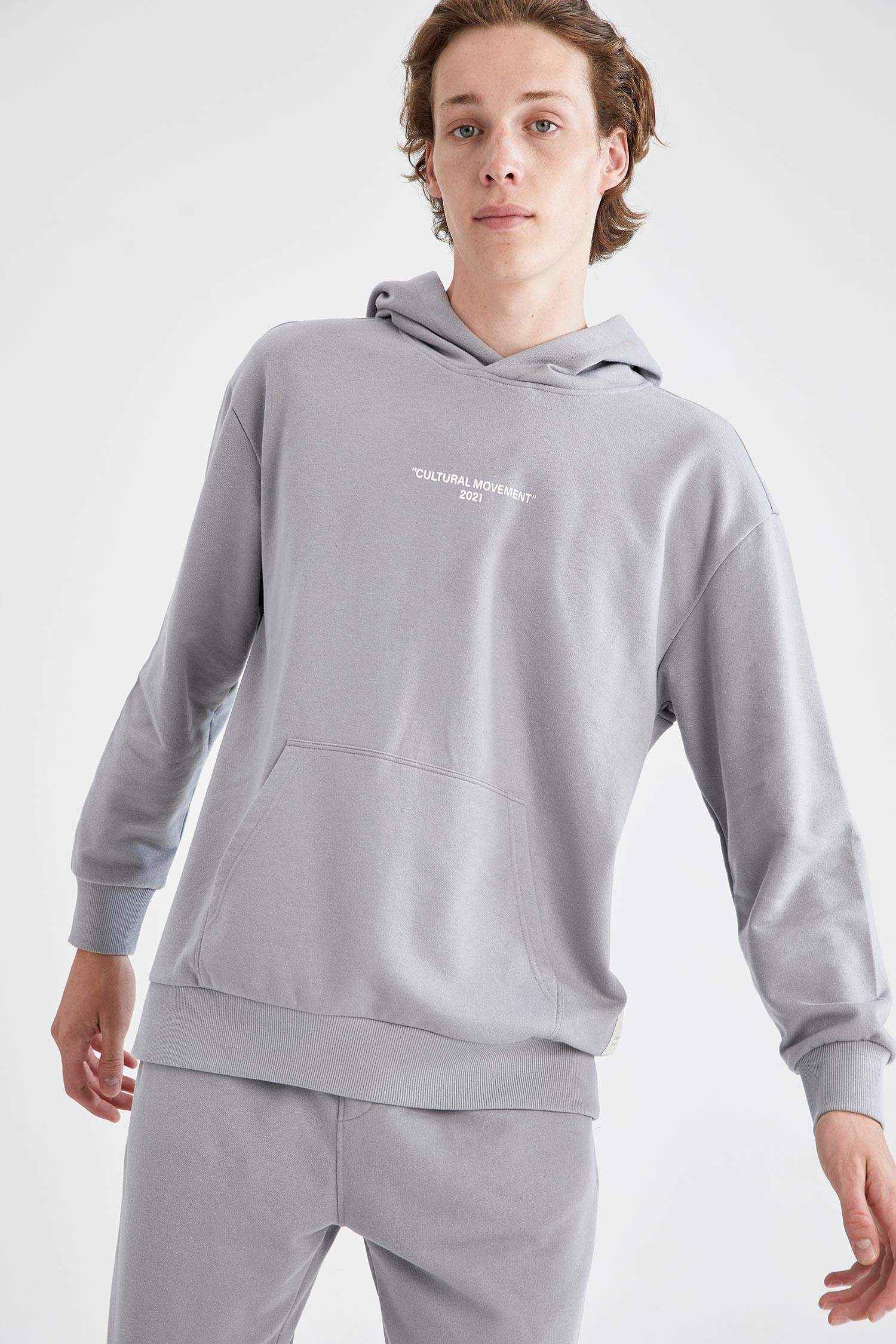 Coool Oversize Fit Slogan Baskılı Kanguru Cepli İçi Yumuşak Tüylü Pamuklu Sweatshirt