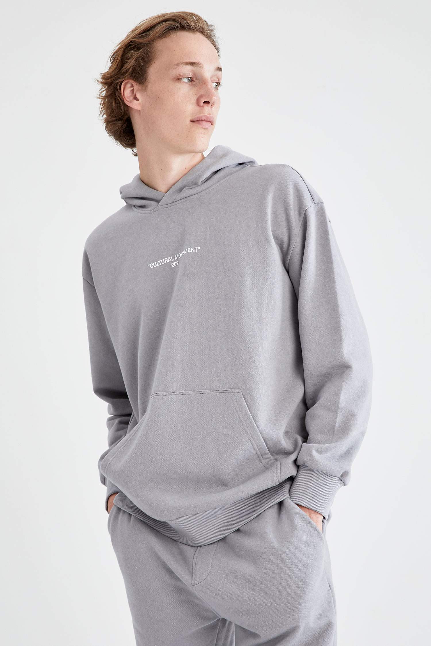Coool Oversize Fit Slogan Baskılı Kanguru Cepli İçi Yumuşak Tüylü Pamuklu Sweatshirt