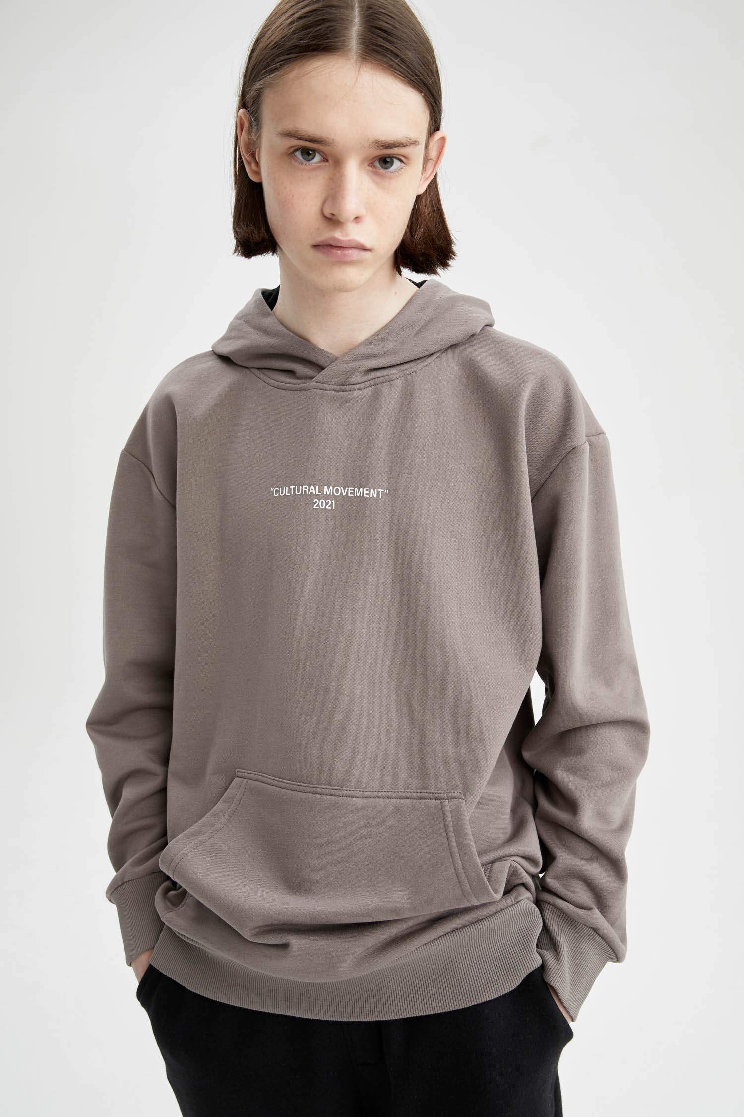 Coool Oversize Fit Slogan Baskılı Kanguru Cepli İçi Yumuşak Tüylü Pamuklu Sweatshirt