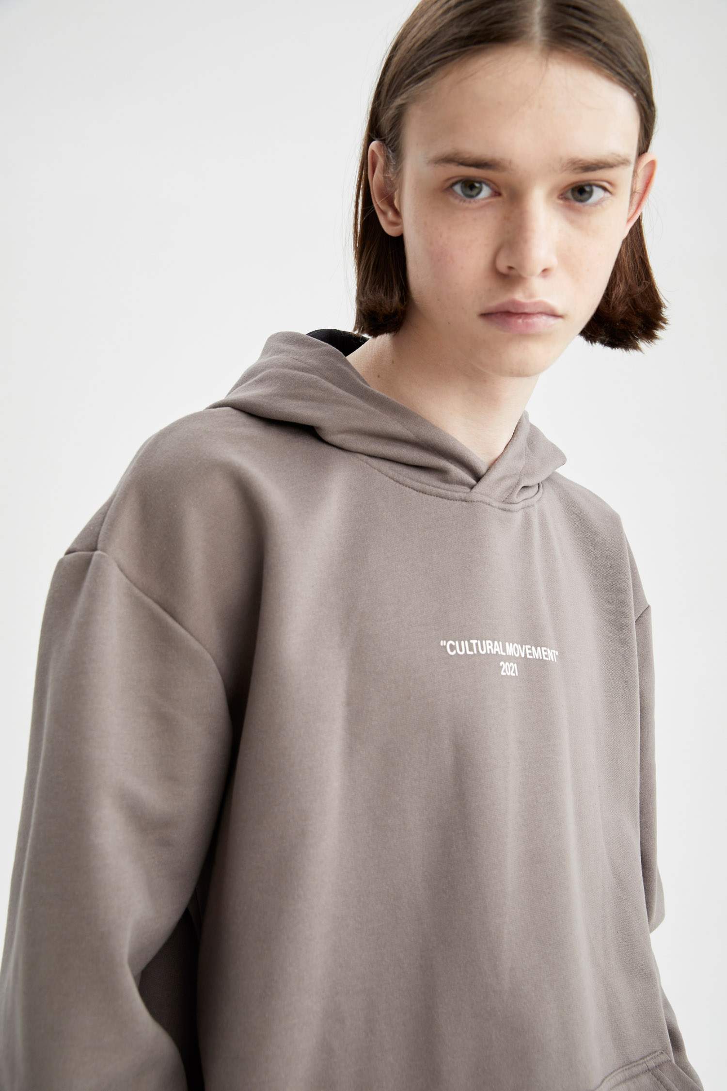 Coool Oversize Fit Slogan Baskılı Kanguru Cepli İçi Yumuşak Tüylü Pamuklu Sweatshirt