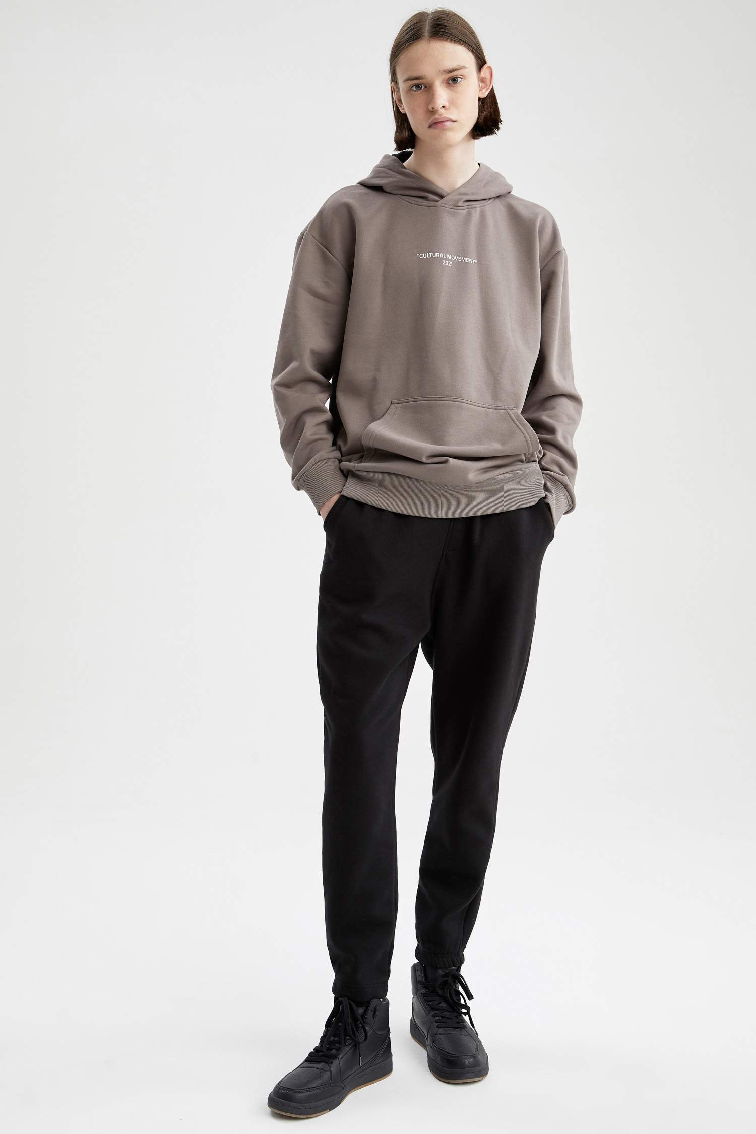Coool Oversize Fit Slogan Baskılı Kanguru Cepli İçi Yumuşak Tüylü Pamuklu Sweatshirt