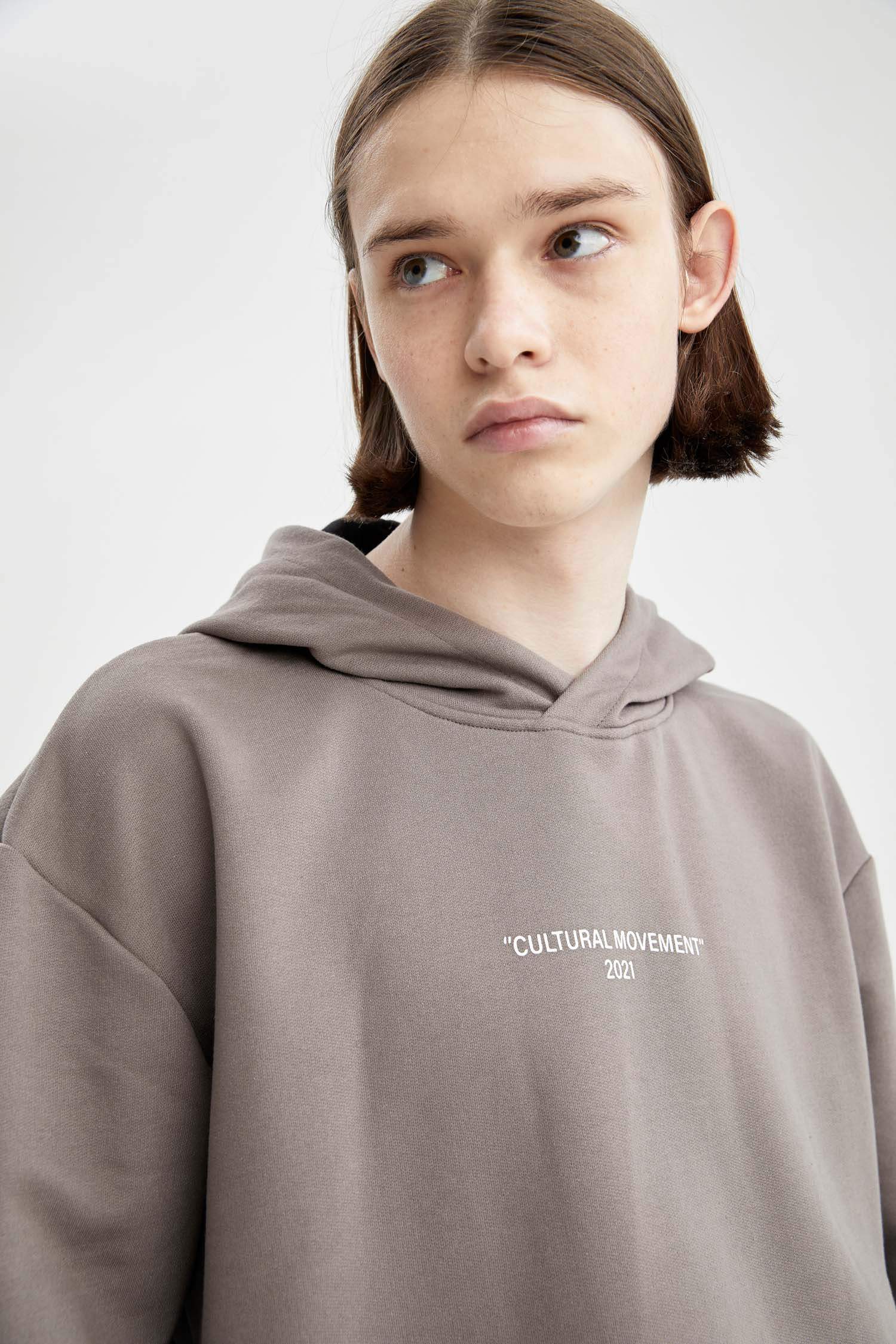Coool Oversize Fit Slogan Baskılı Kanguru Cepli İçi Yumuşak Tüylü Pamuklu Sweatshirt