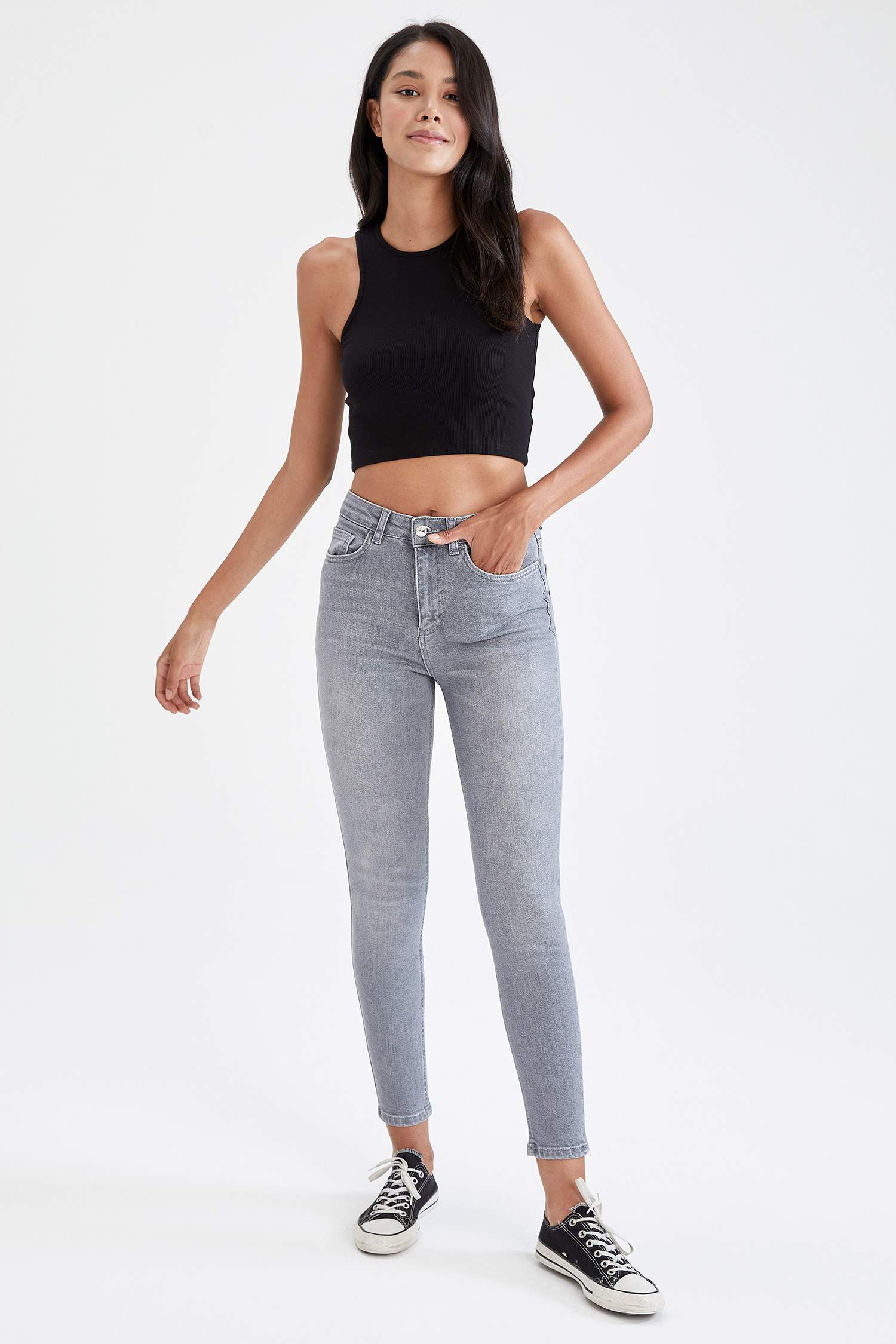 Vintage Skinny Yıkamalı Yüksek Bel Jean Pantolon