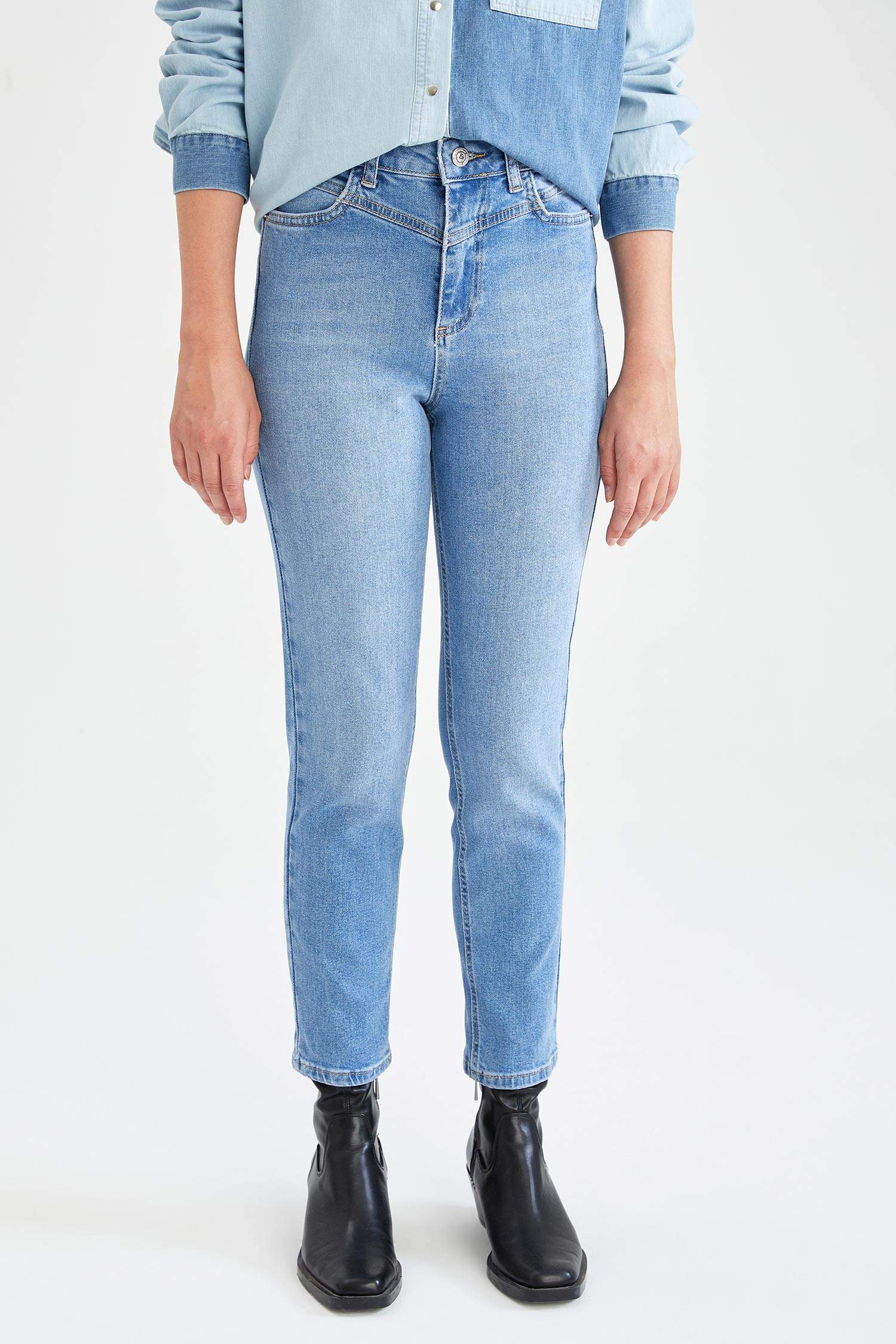 Vintage Slim Fit Yüksek Bel Jean Pantolon
