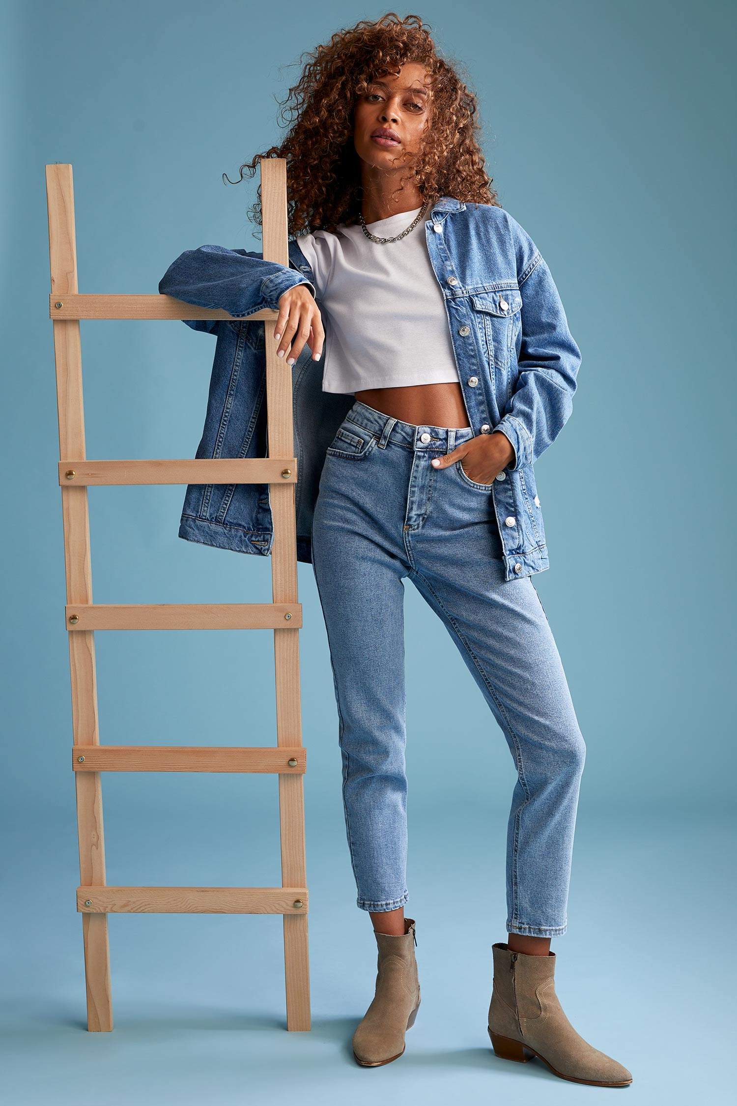 Vintage Slim Fit Yüksek Bel Jean Pantolon