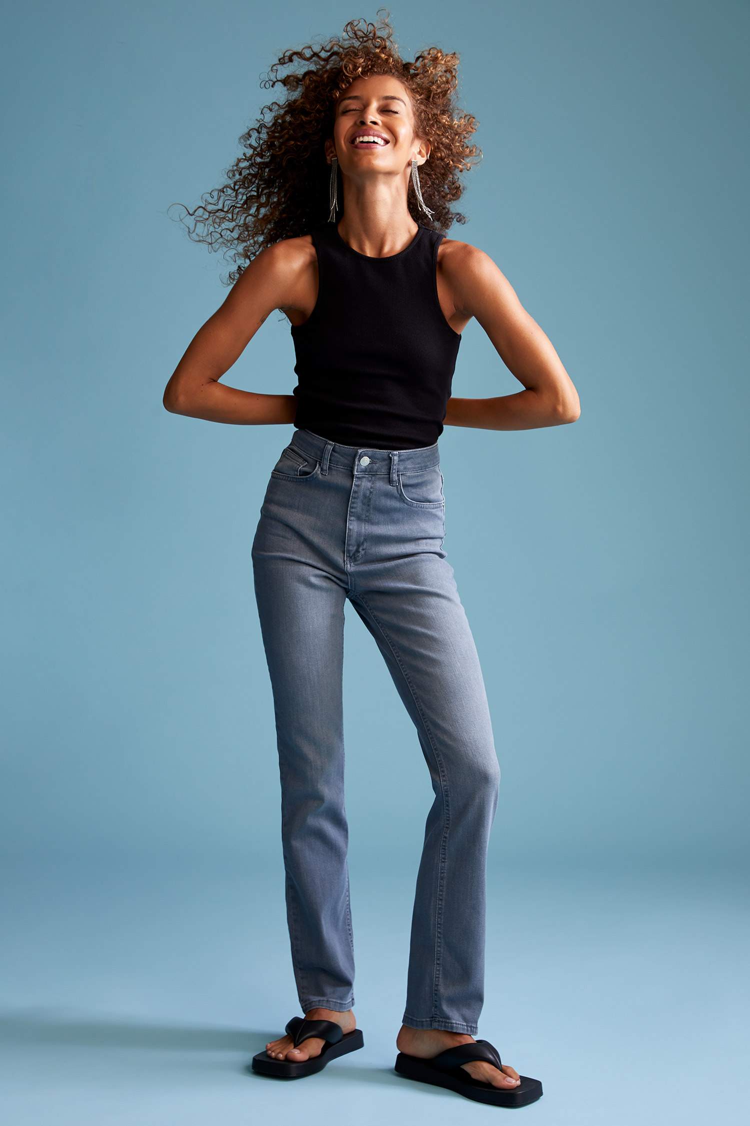 Slim Fit Yüksek Bel Yıkamalı Jean Pantolon