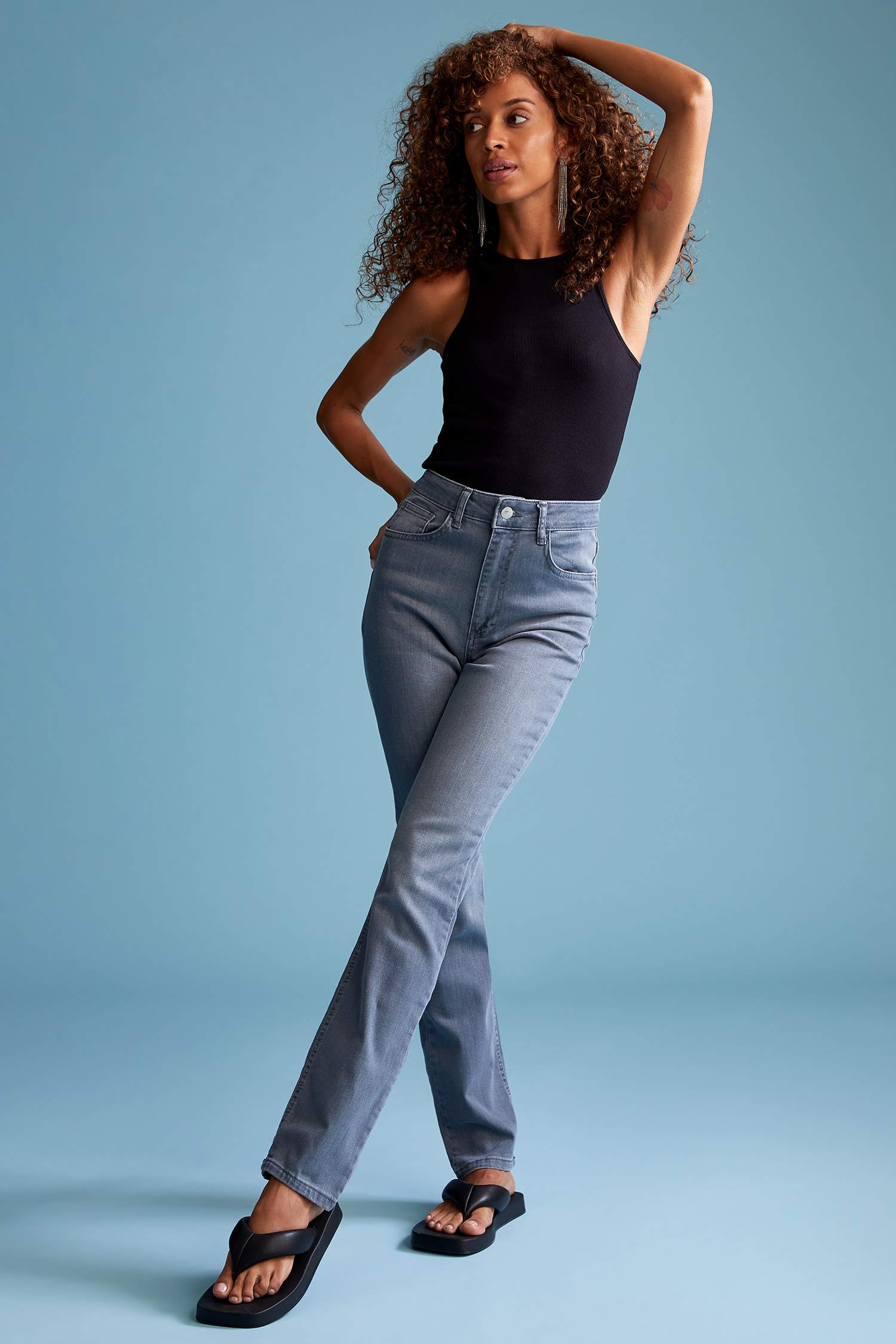 Slim Fit Yüksek Bel Yıkamalı Jean Pantolon