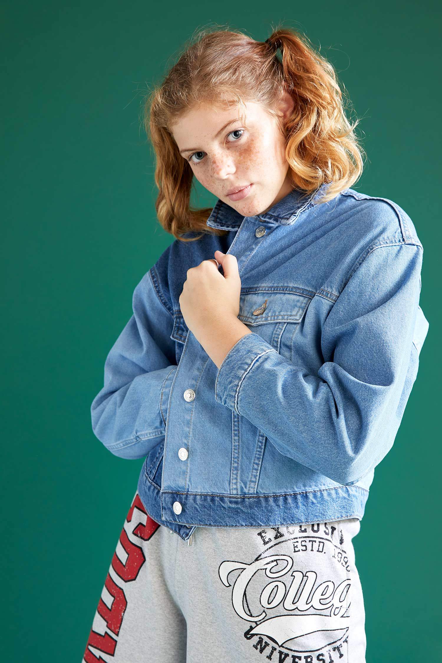 Coool Renk Bloklu Crop Jean Ceket
