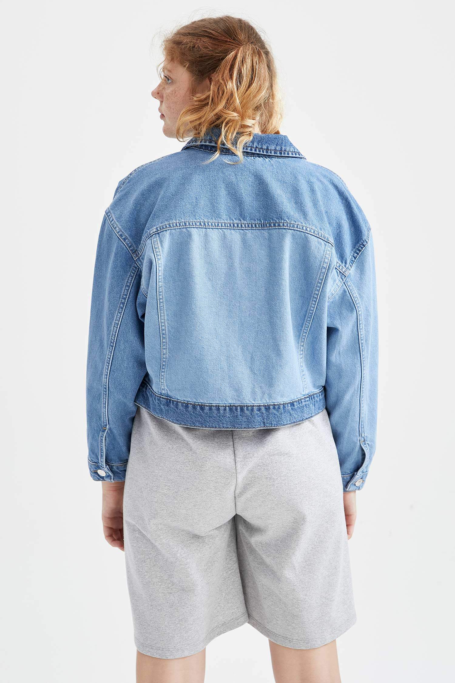 Coool Renk Bloklu Crop Jean Ceket