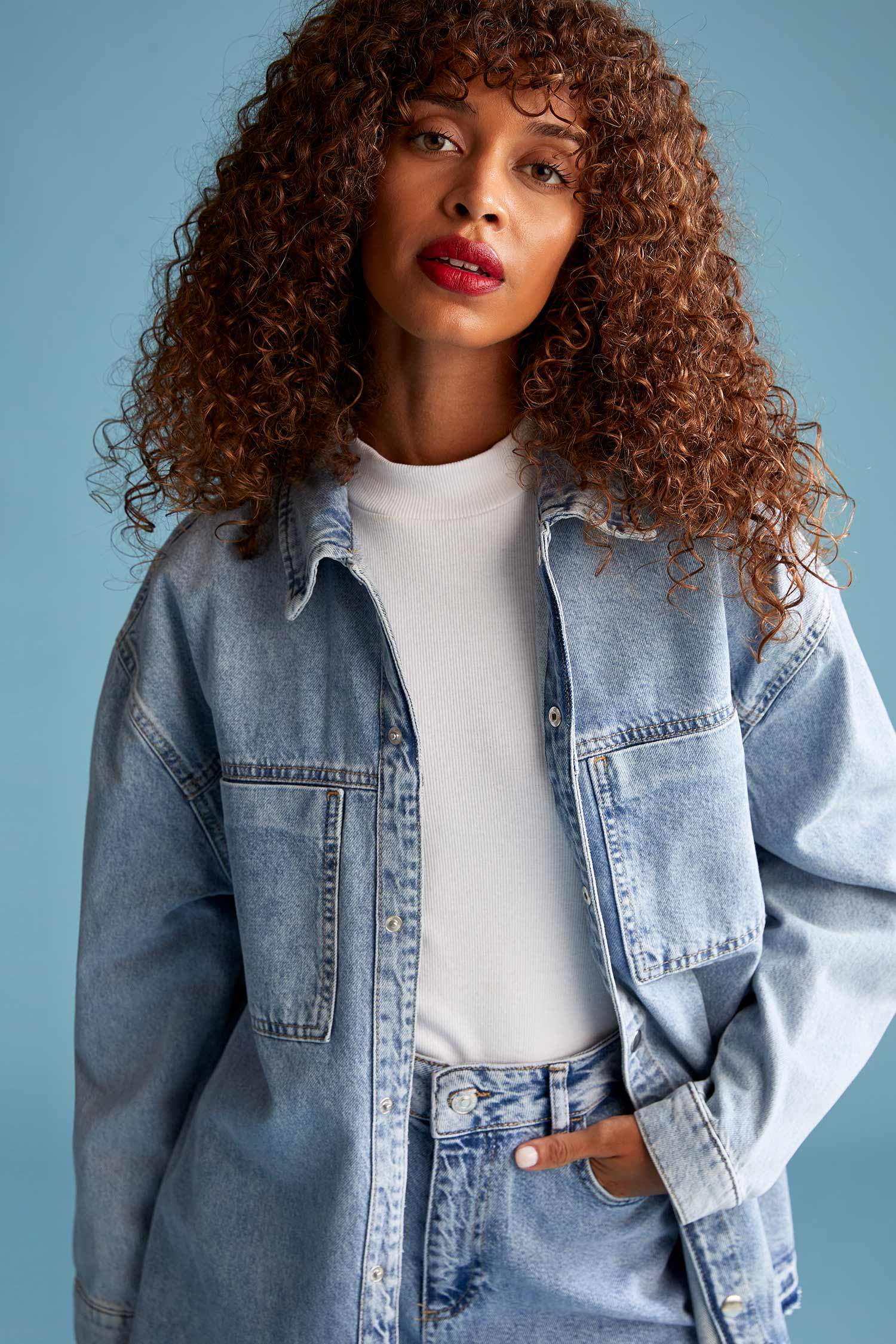 Basic Yıkamalı Oversize Fit Jean Ceket