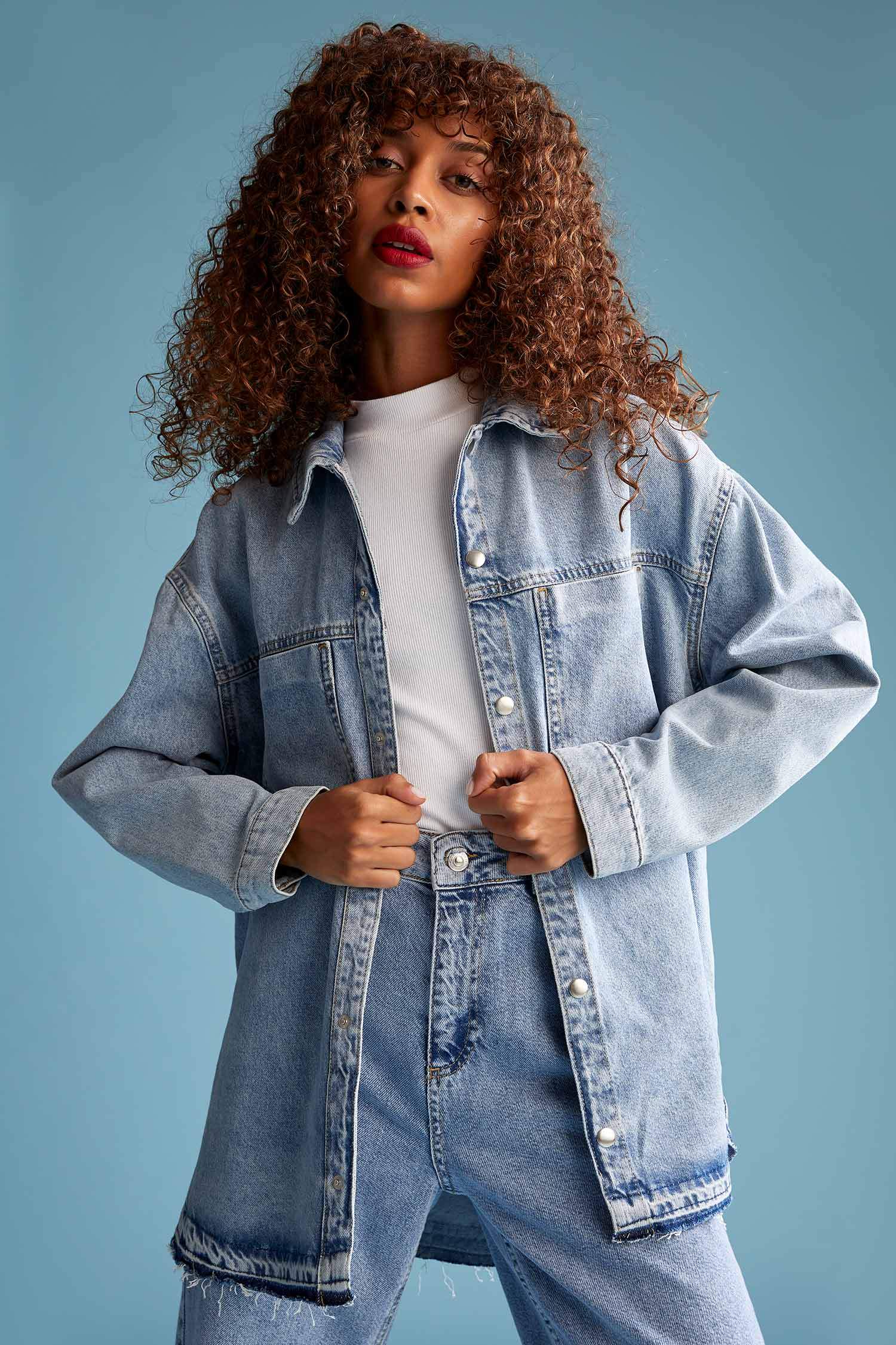 Basic Yıkamalı Oversize Fit Jean Ceket