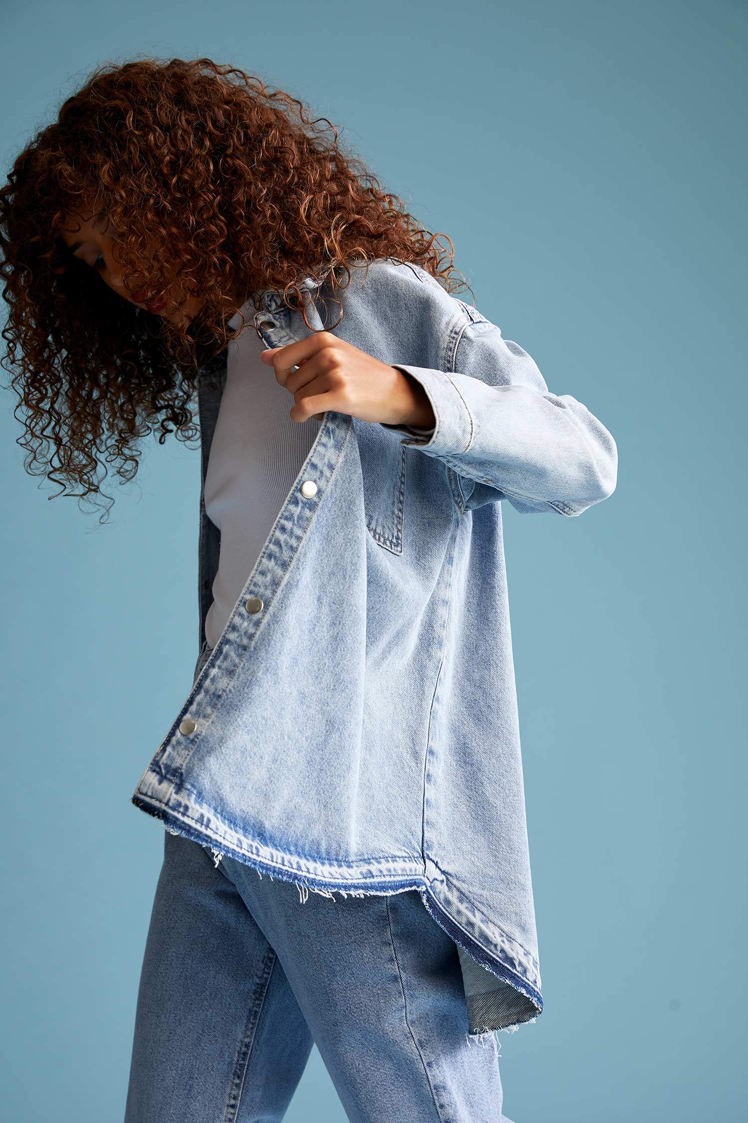 Basic Yıkamalı Oversize Fit Jean Ceket