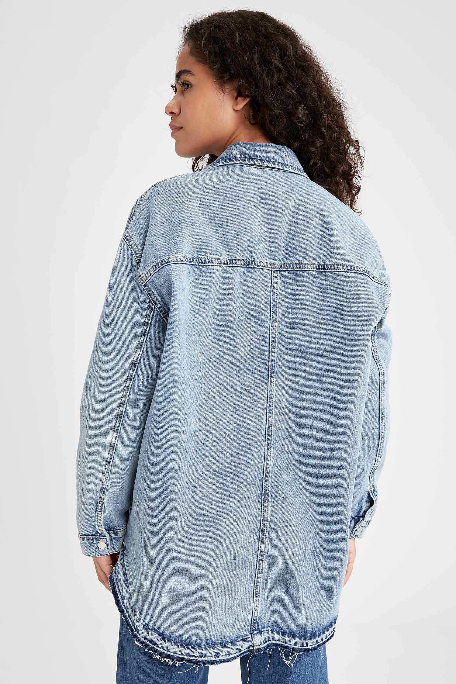 Basic Yıkamalı Oversize Fit Jean Ceket