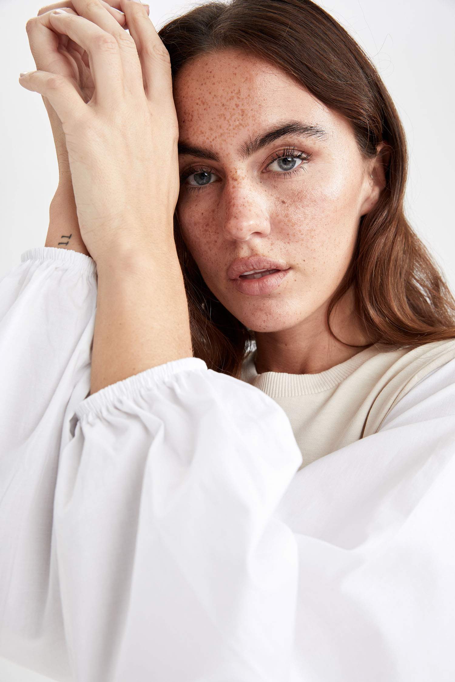 Renk Bloklu Poplin Balon Kollu Relax Fit Tunik