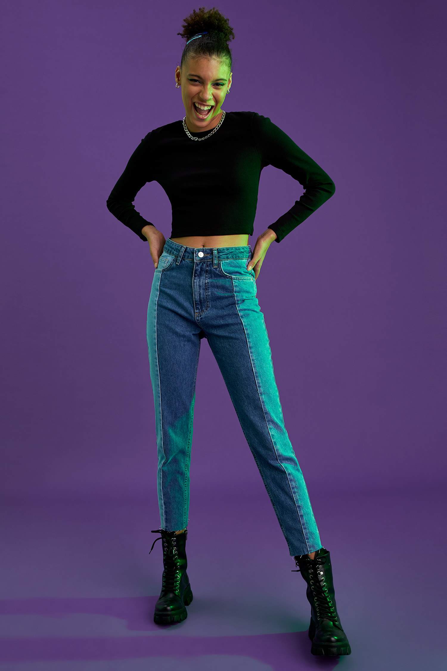 Coool Basic Slim Fit Uzun Kollu Crop Tişört
