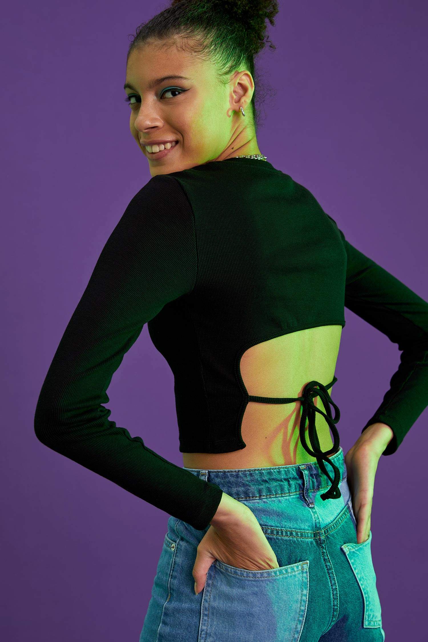 Coool Basic Slim Fit Uzun Kollu Crop Tişört