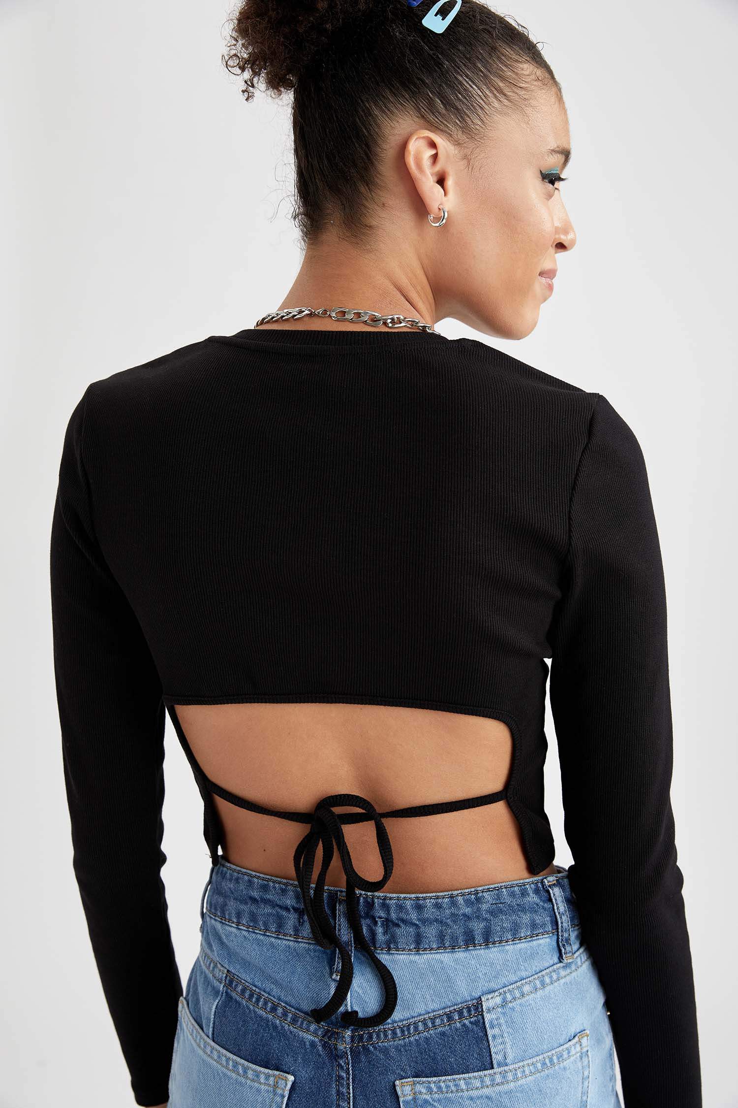 Coool Basic Slim Fit Uzun Kollu Crop Tişört