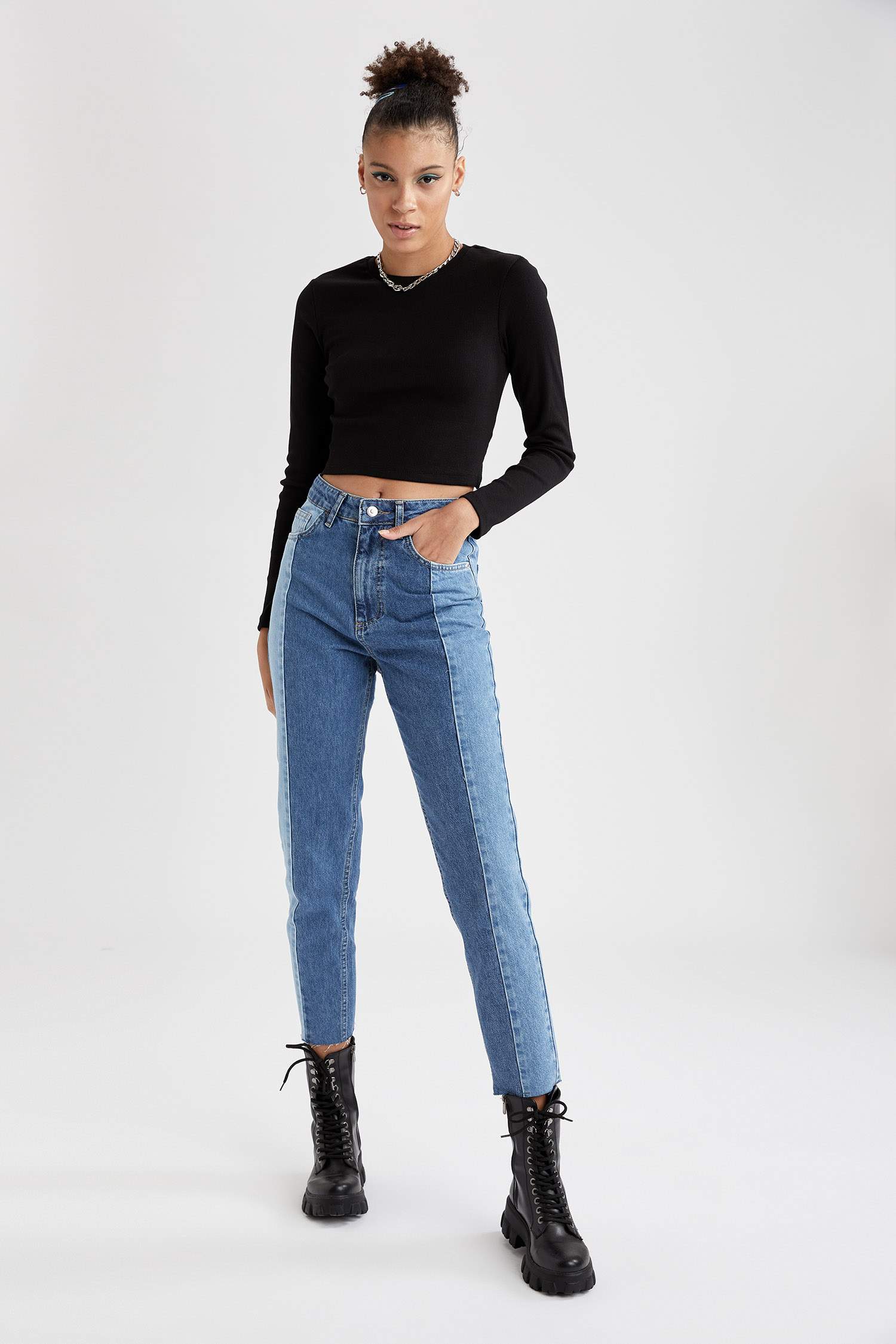 Coool Basic Slim Fit Uzun Kollu Crop Tişört